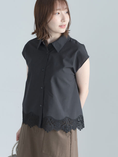 Te chichi「【接触冷感】スカラップレース刺繍フレンチシャツ」|シャツ・ブラウス|