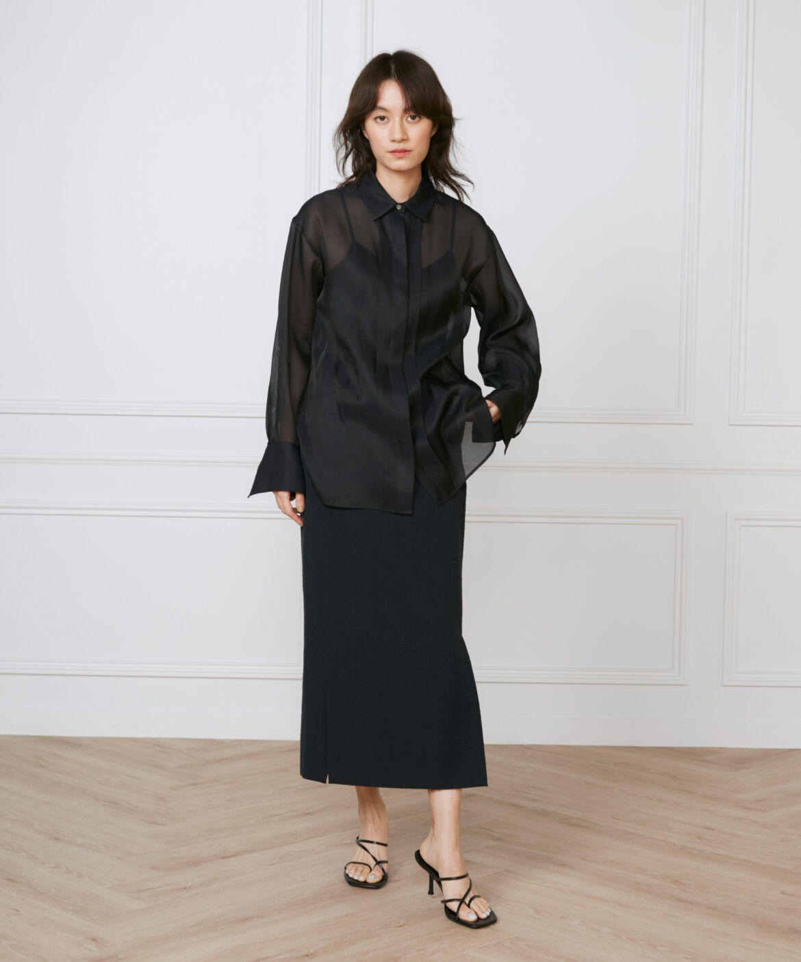 INED「《大きいサイズ》オーガンジーシャツ《la veille by SUPERIOR CLOSET》」|シャツ・ブラウス|