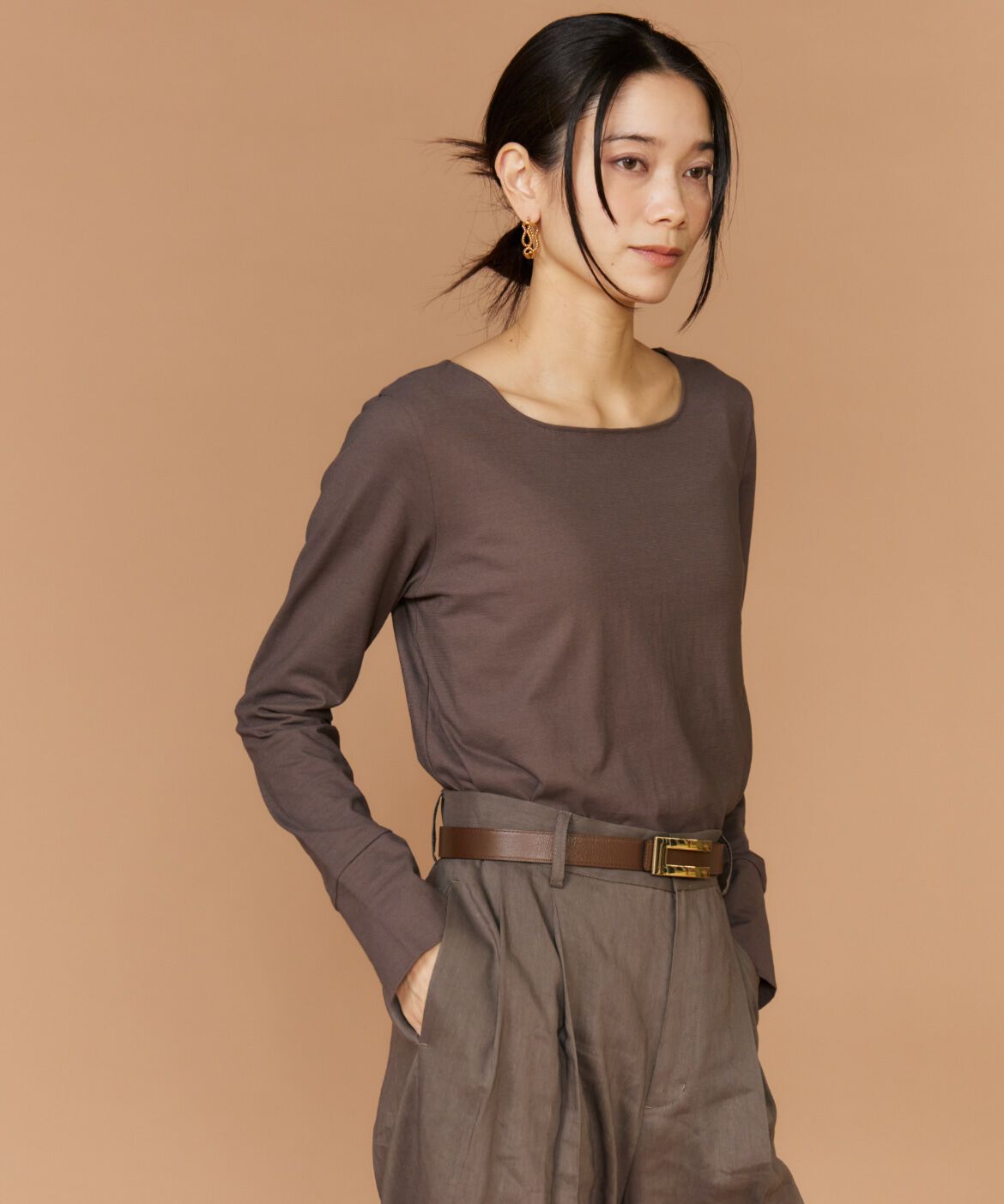 INED「《大きいサイズ》スクエアネックプルオーバーカットソー」|Tシャツ・カットソー|