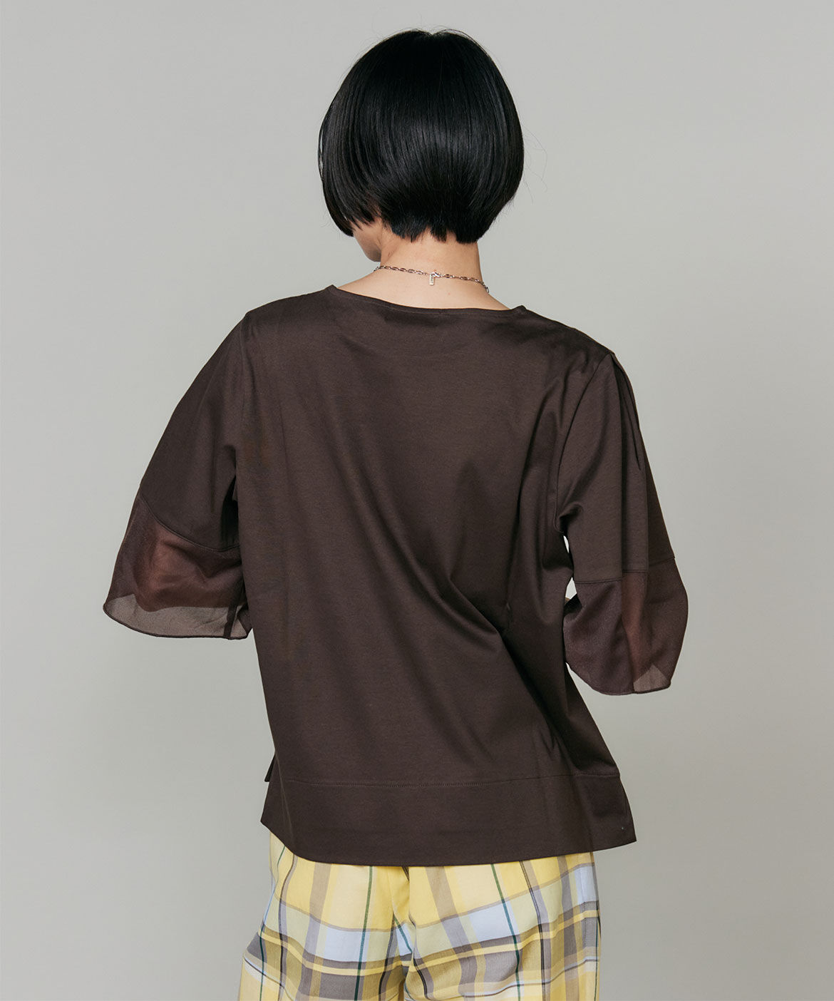 INED「《大きいサイズ》袖シアープルオーバーカットソー」|Tシャツ・カットソー|