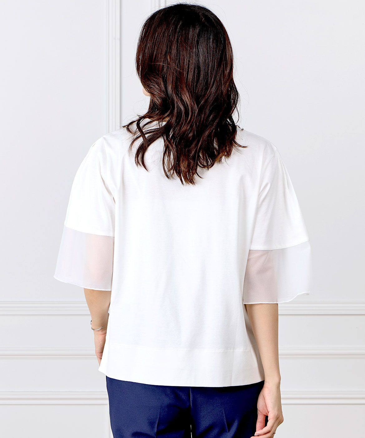 INED「《大きいサイズ》袖シアープルオーバーカットソー」|Tシャツ・カットソー|