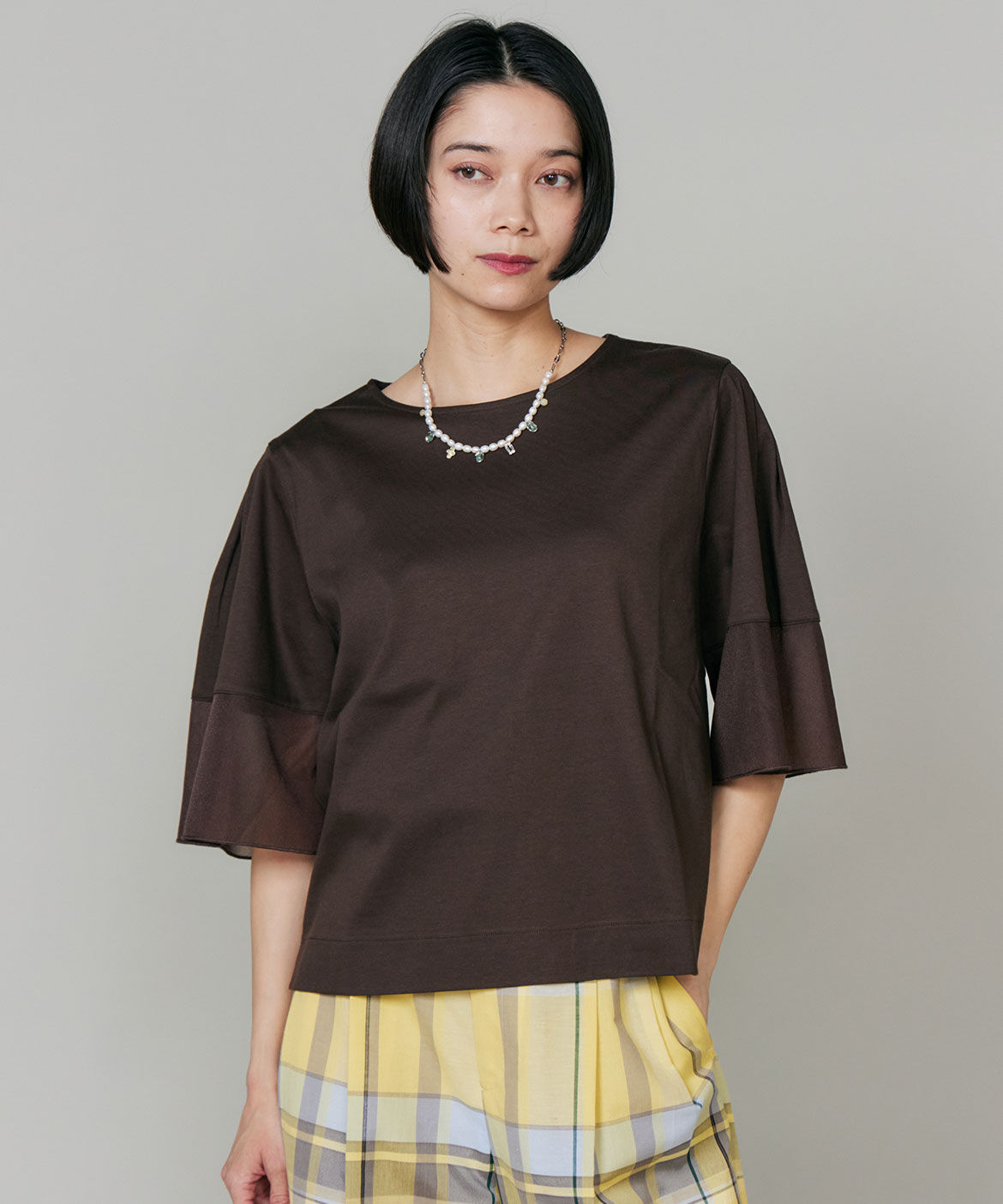 INED「《大きいサイズ》袖シアープルオーバーカットソー」|Tシャツ・カットソー|