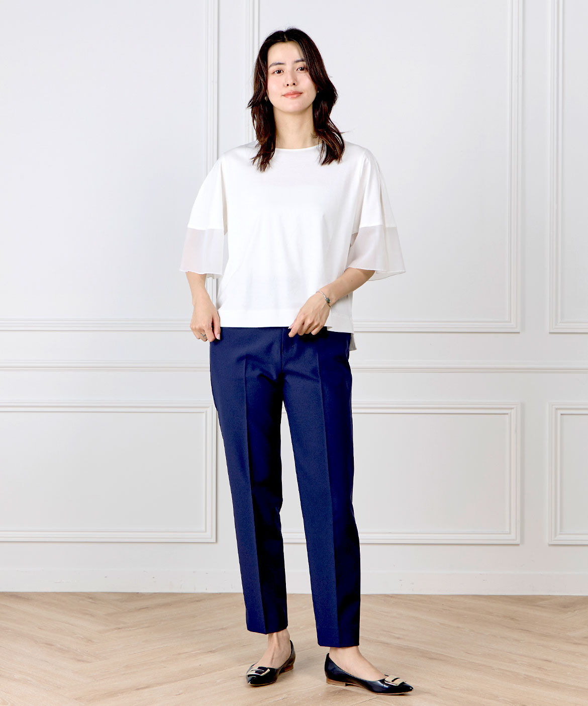INED「《大きいサイズ》袖シアープルオーバーカットソー」|Tシャツ・カットソー|