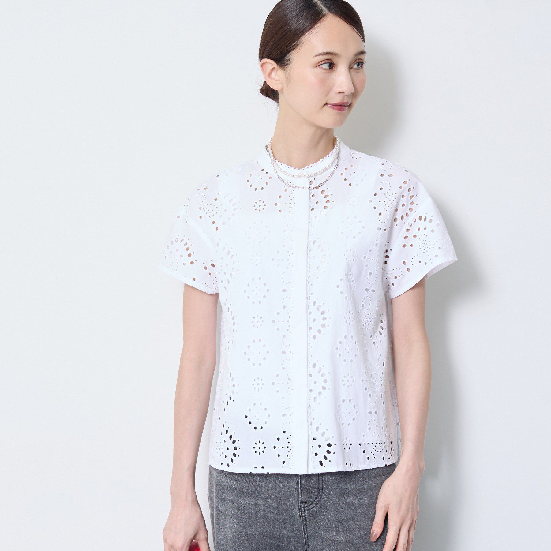 Reflect「【通勤◎】カットワーク刺繍レース シャツブラウス」|シャツ・ブラウス|