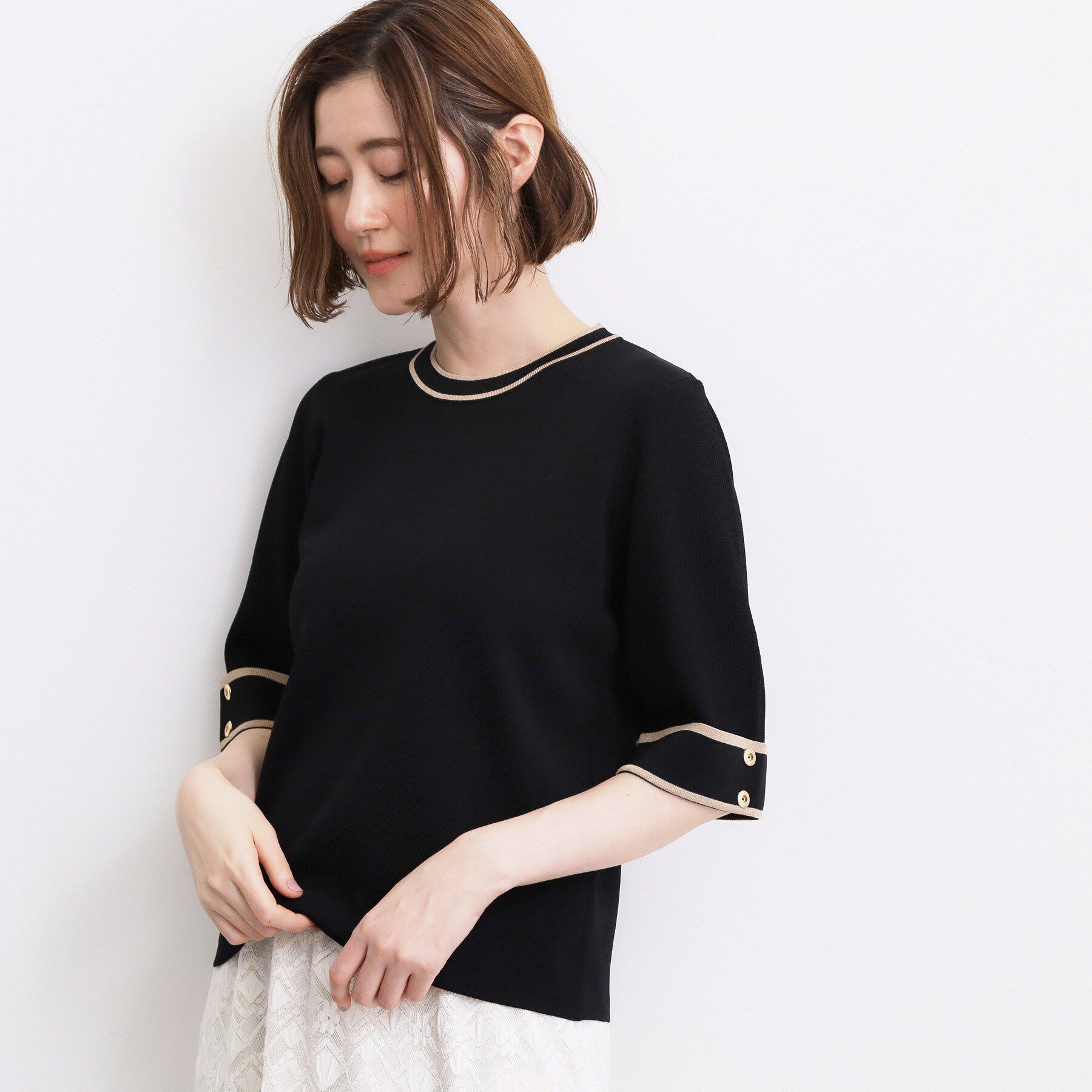 grove「新色追加！【シリーズ累計36万枚/名品ニット】やわらかドライタッチ 袖メッシュ編みニット」|ニット・セーター|