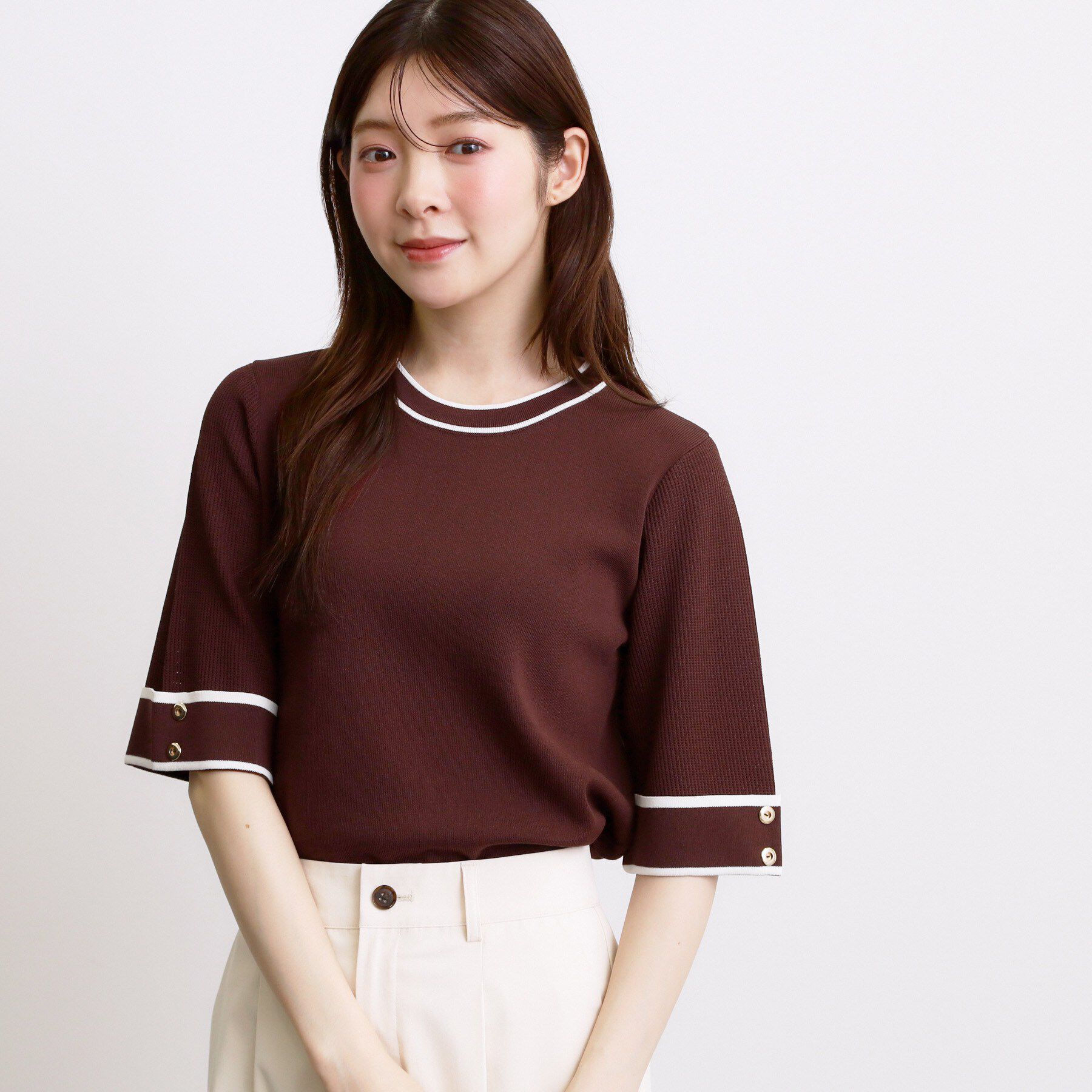 grove「新色追加！【シリーズ累計36万枚/名品ニット】やわらかドライタッチ 袖メッシュ編みニット」|ニット・セーター|