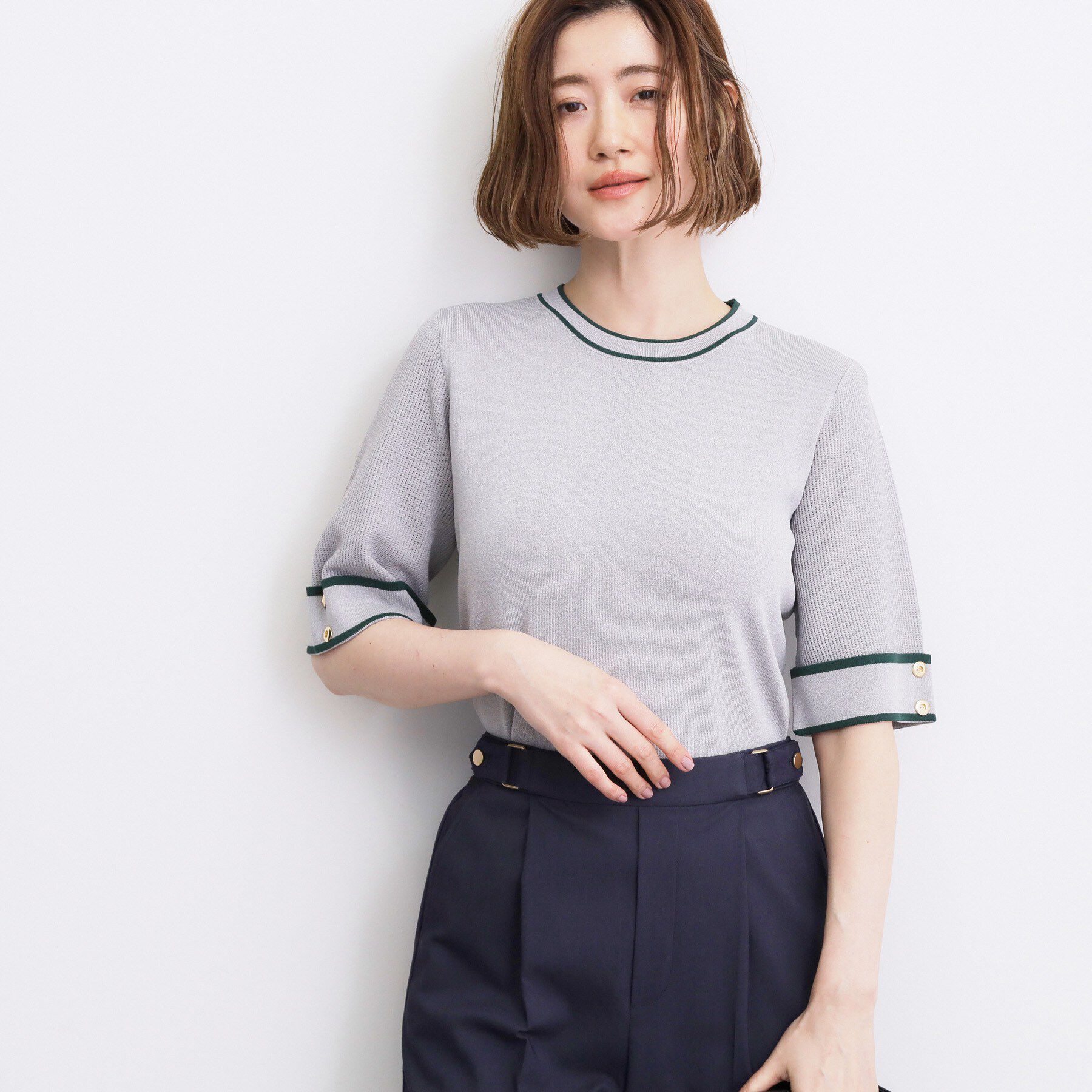 grove「新色追加！【シリーズ累計36万枚/名品ニット】やわらかドライタッチ 袖メッシュ編みニット」|ニット・セーター|ライトグレー(011
