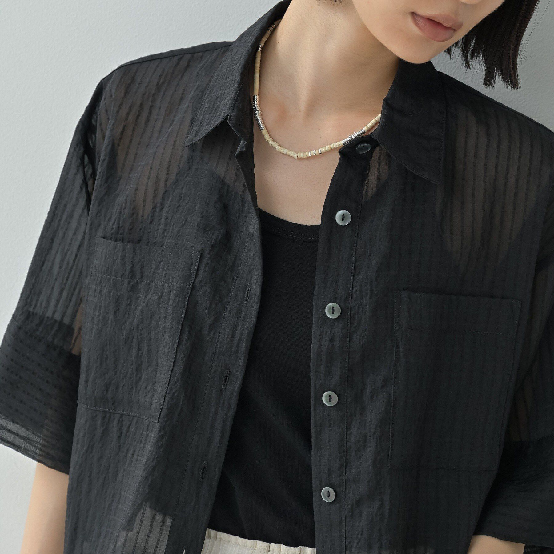 GALLEST「ボックスシルエットシアーシャツ【接触冷感】」|シャツ・ブラウス|ブラック(319)