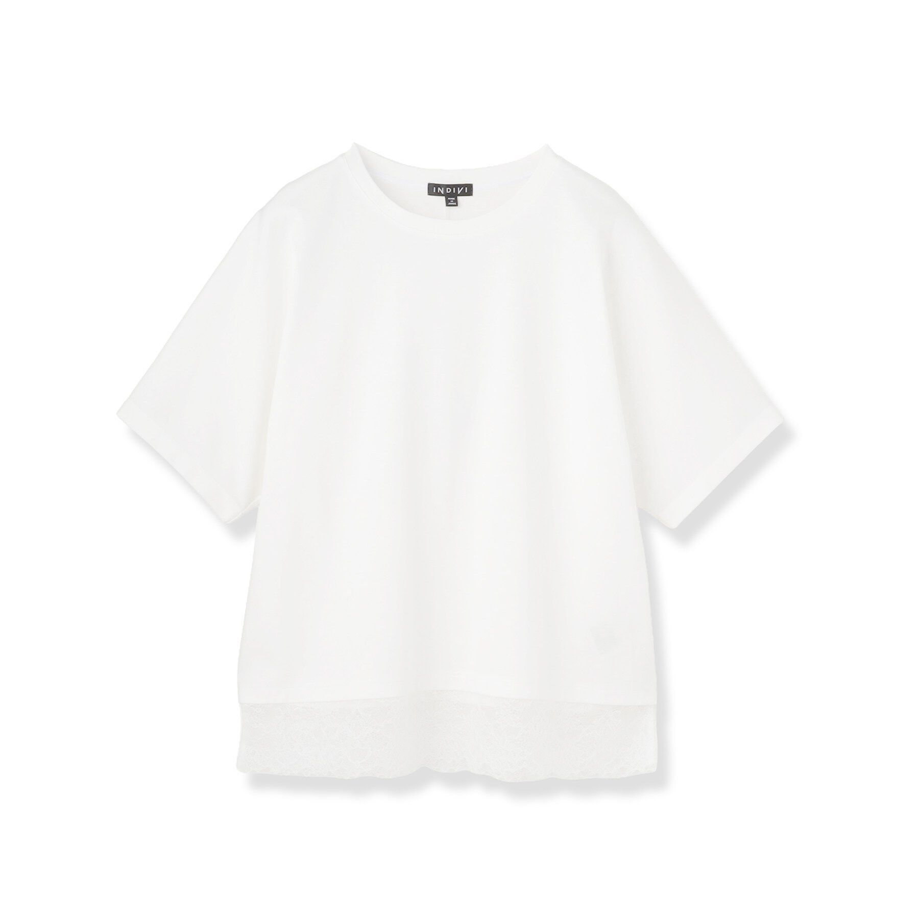 INDIVI「【汗ジミ防止／接触冷感】裾レースドルマンTシャツ」|Tシャツ・カットソー|