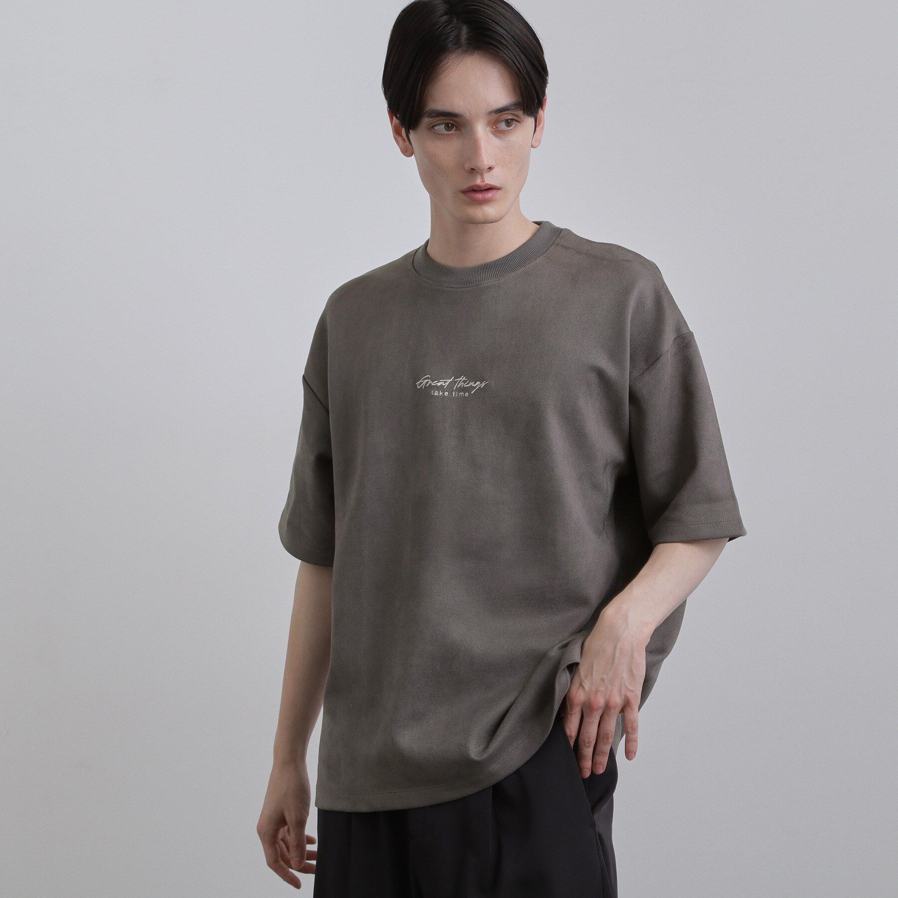 tk.TAKEO KIKUCHI「ポンチスエードタッチTシャツ」|Tシャツ・カットソー|チャコールグレー(0