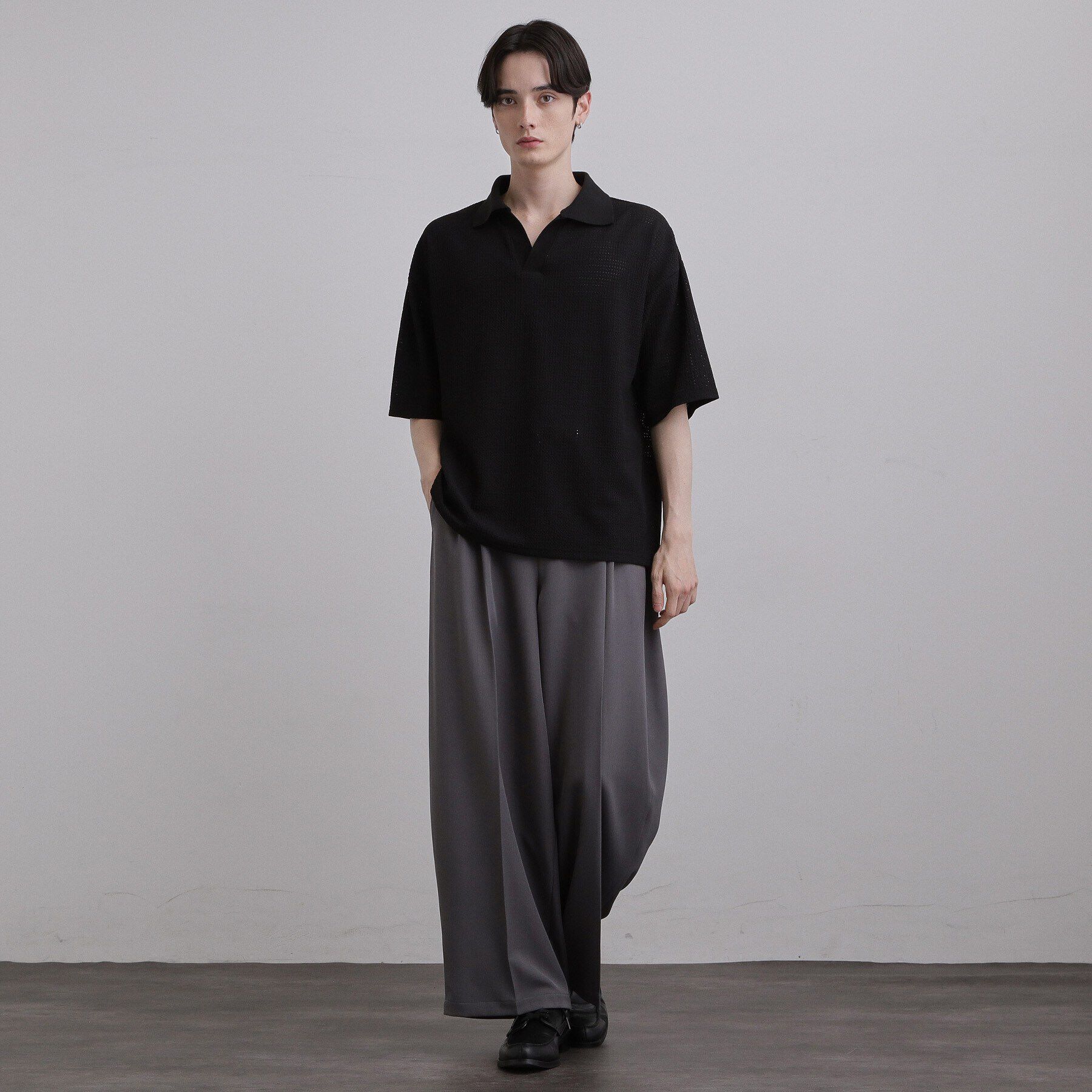 tk.TAKEO KIKUCHI「【ソフトタッチ】ルーズスキッパーポロシャツ/ソフト肌触り/オーバーサイズ/ルーズ/ドロップショルダー」|Tシャツ・カットソー|