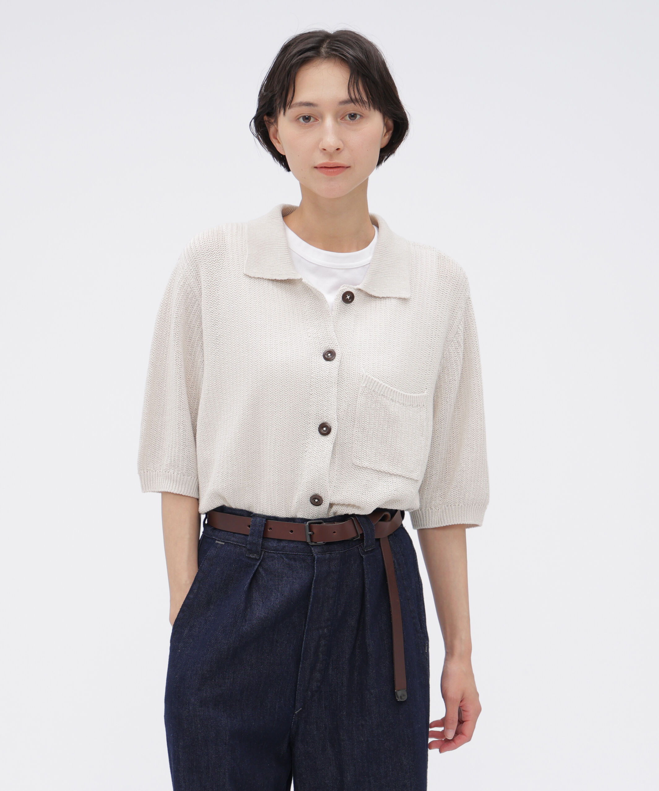 MHL.「IRREGULAR RIB COTTON LINEN KNITWEAR」|カーディガン|ECRU2
