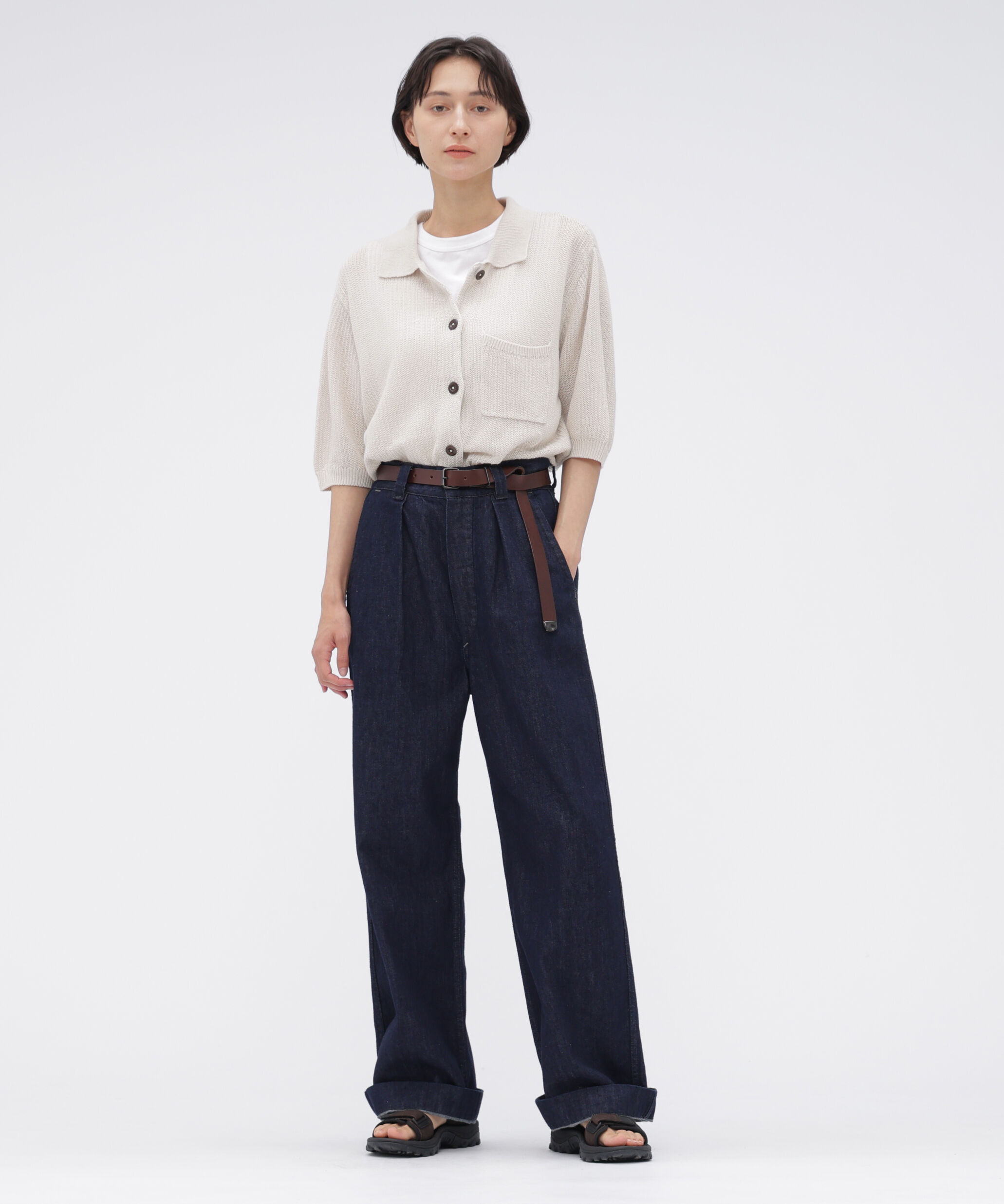 MHL.「IRREGULAR RIB COTTON LINEN KNITWEAR」|カーディガン|