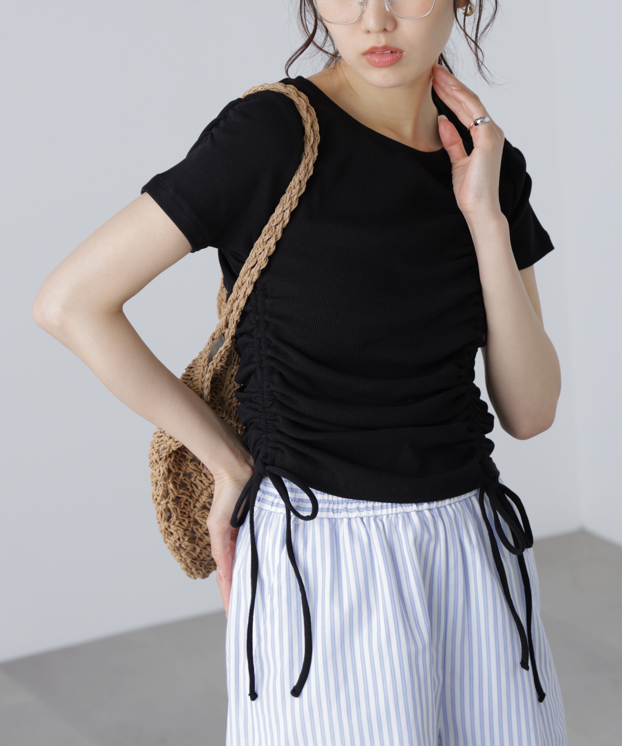  「アシメドロストリブカットソー」|Tシャツ・カットソー|ブラック