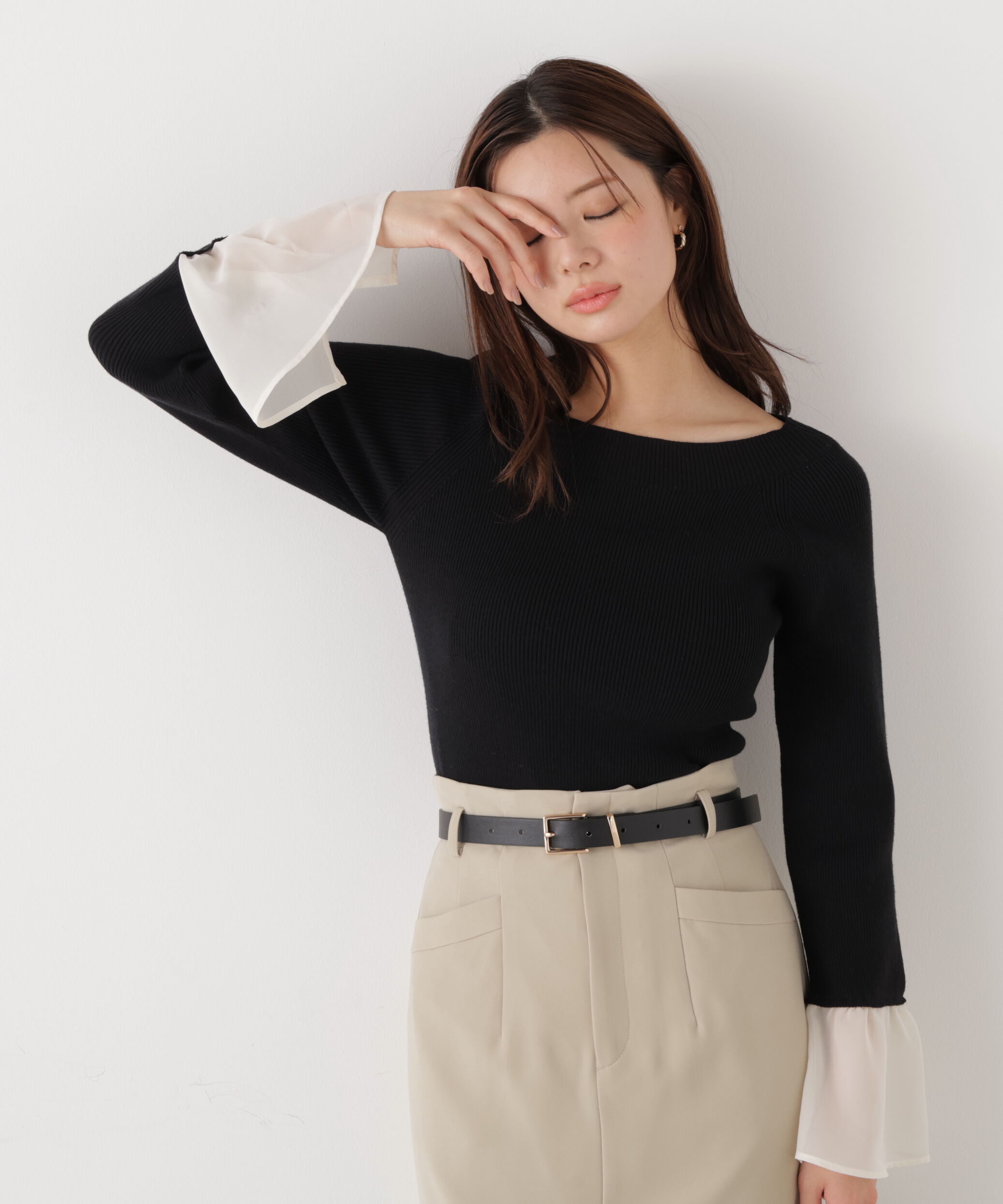 PROPORTION BODY DRESSING「シアー切り替えスリーブニット　26SS」|ニット・セーター|