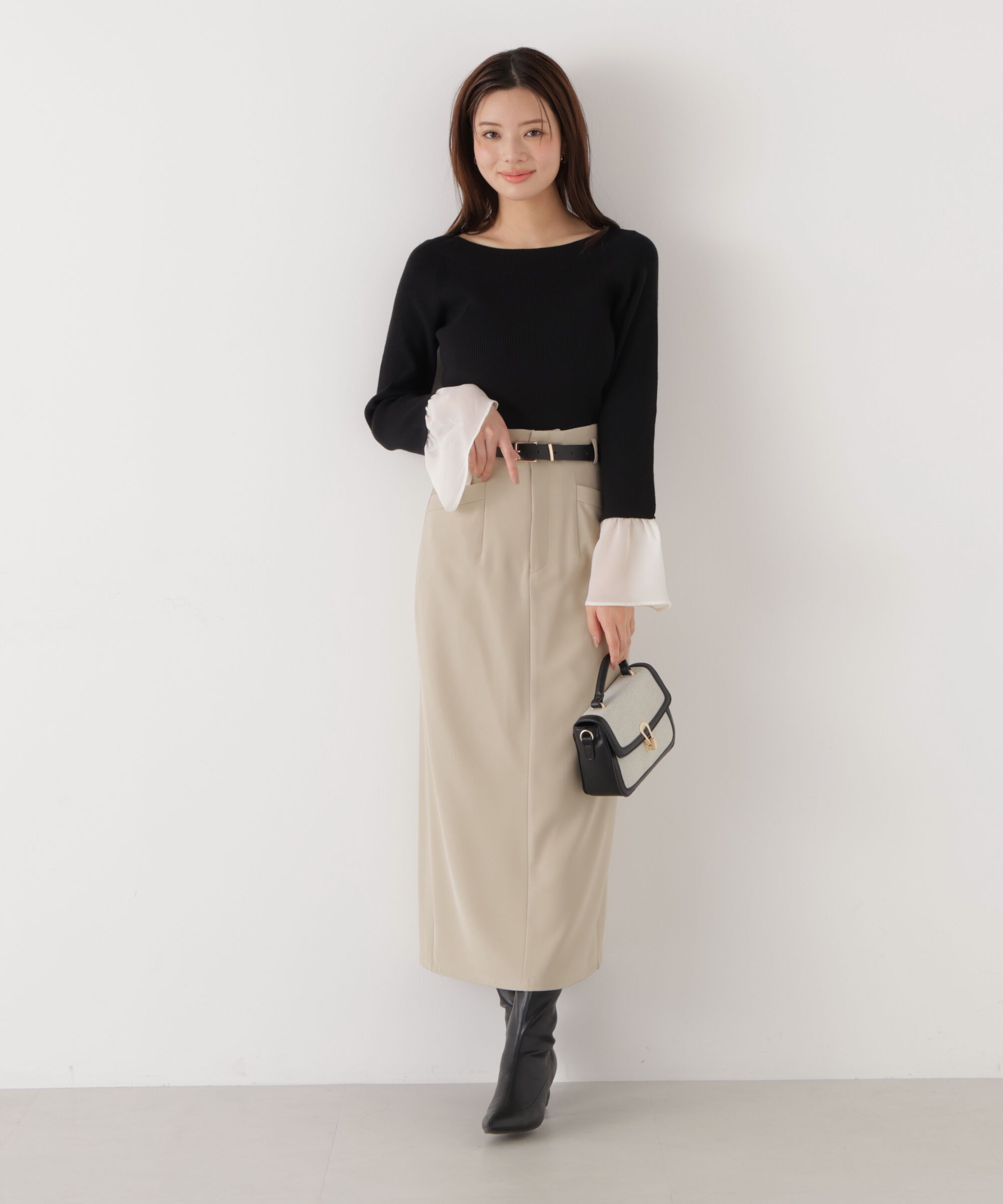 PROPORTION BODY DRESSING「シアー切り替えスリーブニット　26SS」|ニット・セーター|