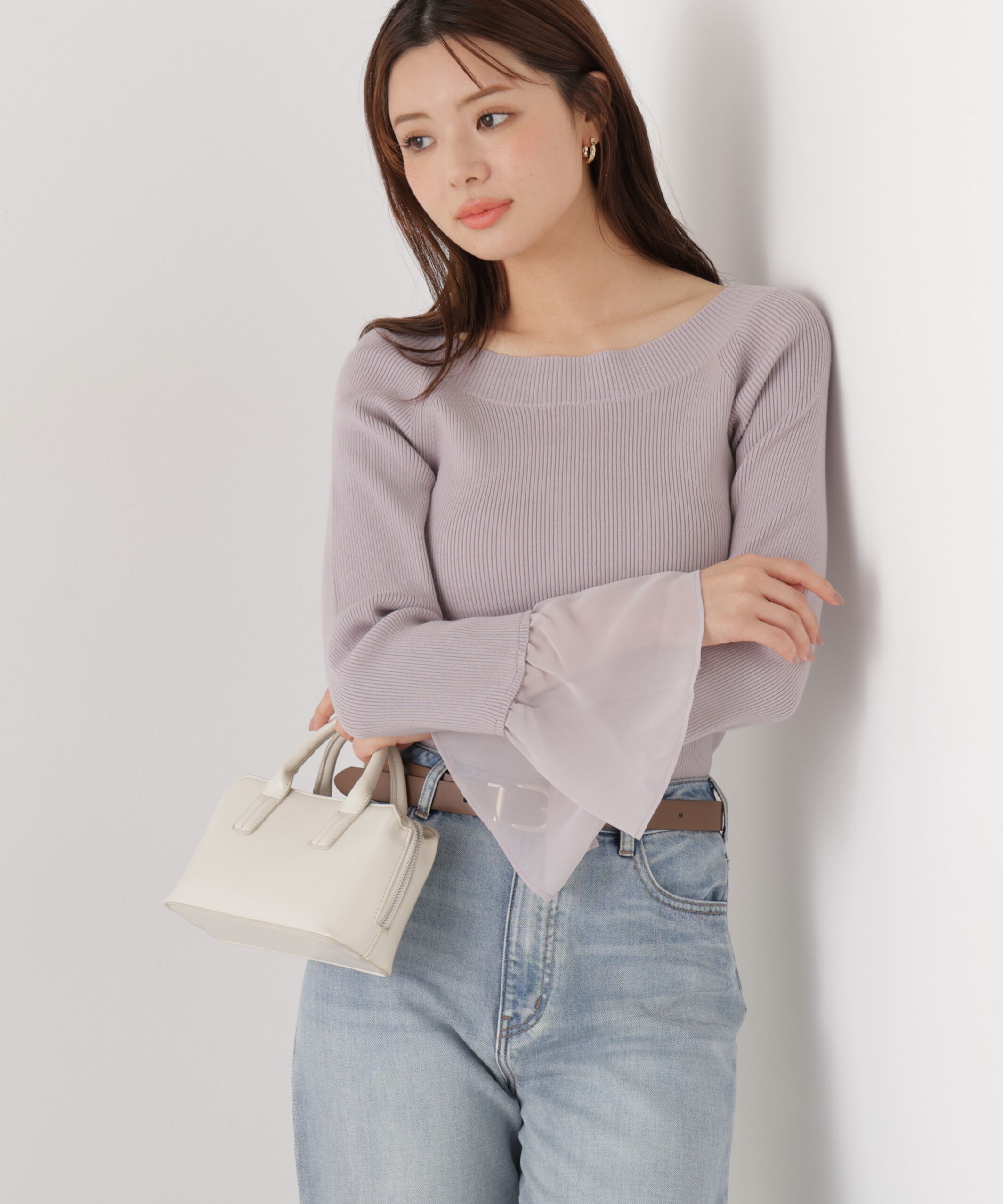 PROPORTION BODY DRESSING「シアー切り替えスリーブニット　26SS」|ニット・セーター|ラベンダー&times;ラ