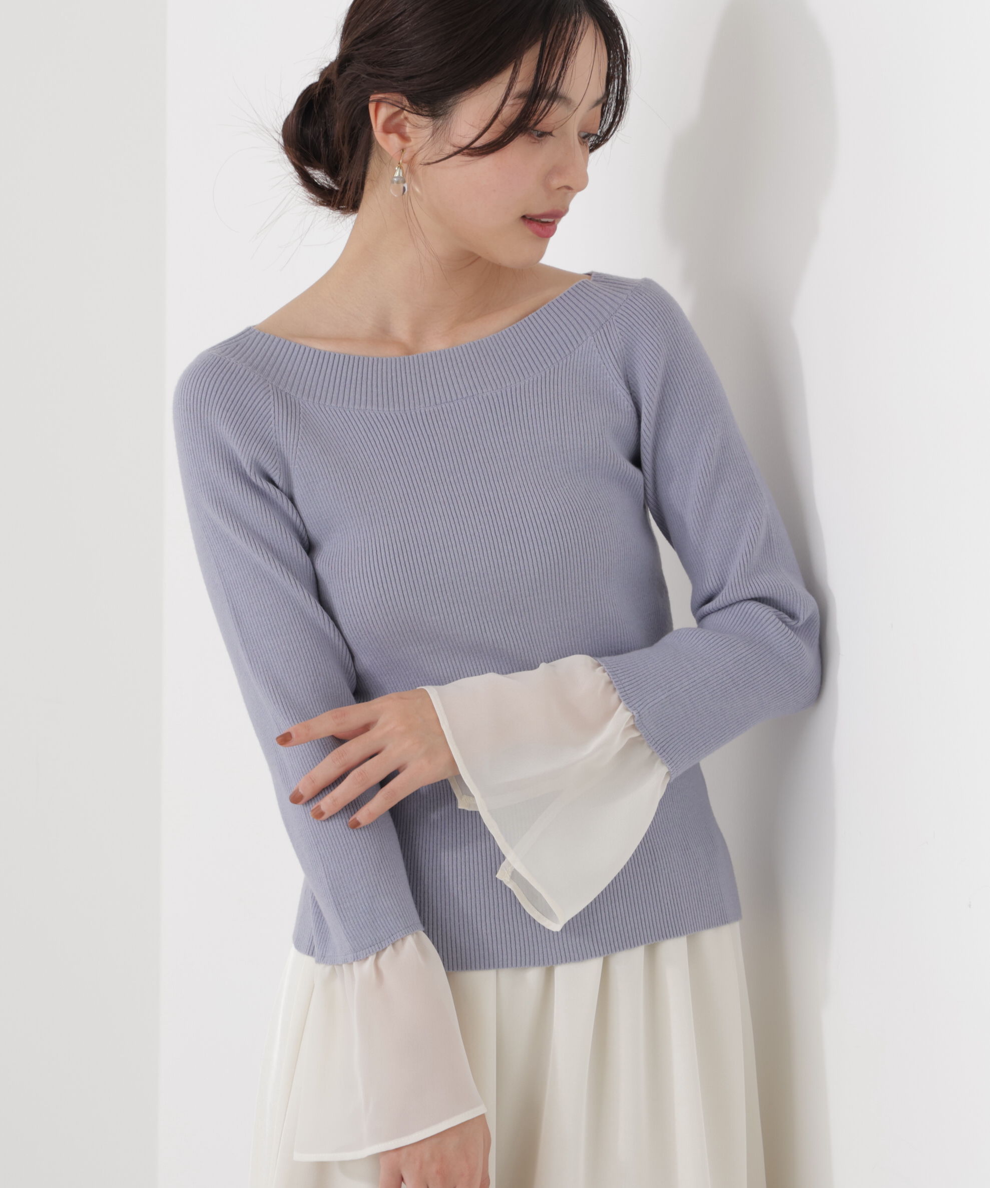 PROPORTION BODY DRESSING「シアー切り替えスリーブニット　26SS」|ニット・セーター|ブルー&times;エクリ