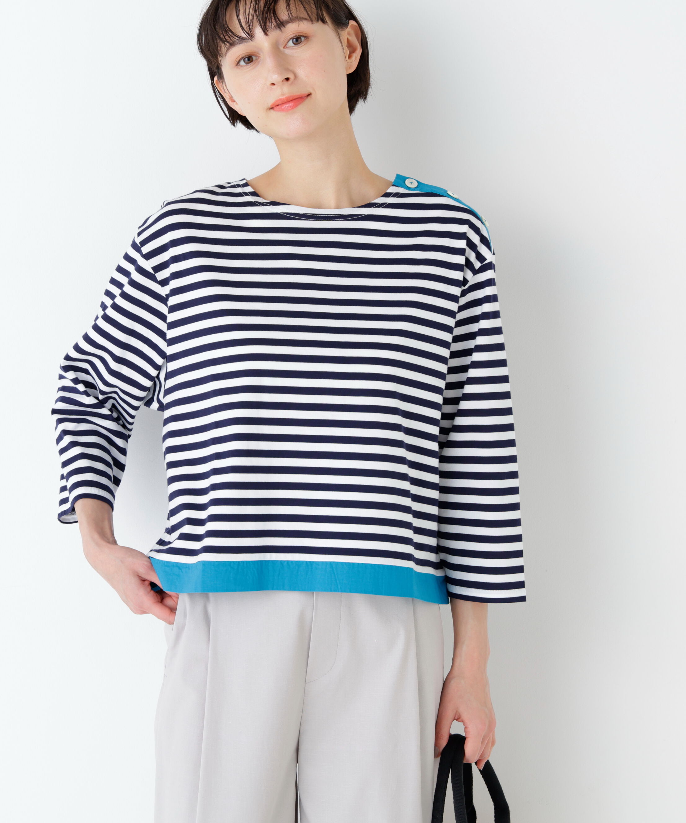  「天竺ボーダーカットソー」|Tシャツ・カットソー|ネイビーxホワ3