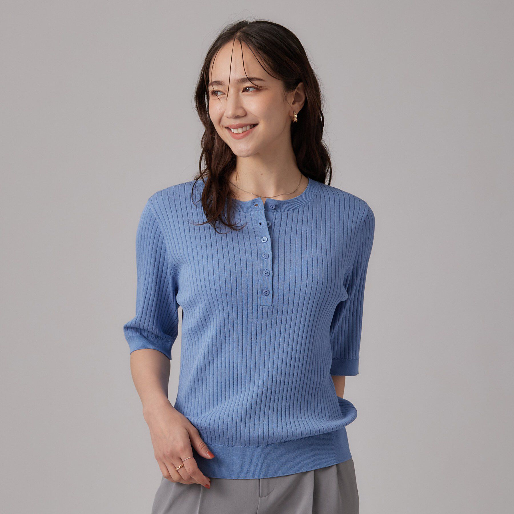 SHOO･LA･RUE「【S-LL】抜け感ある着こなしに ヘンリーネック リブニット」|ニット・セーター|
