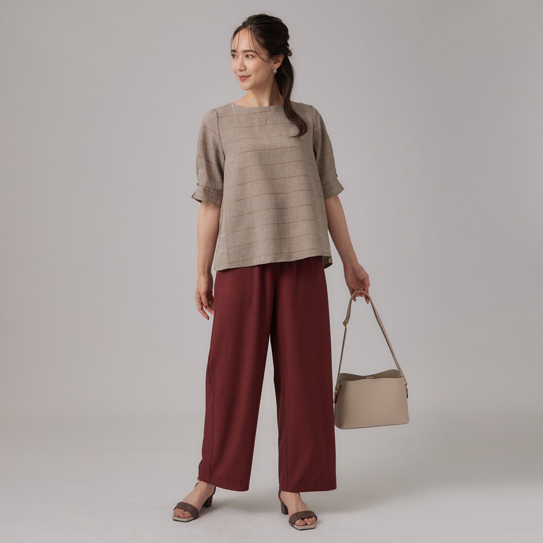 SHOO･LA･RUE「【セットアップ可/S-LL】モールチェックで上品に タックスリーブ ブラウス」|シャツ・ブラウス|
