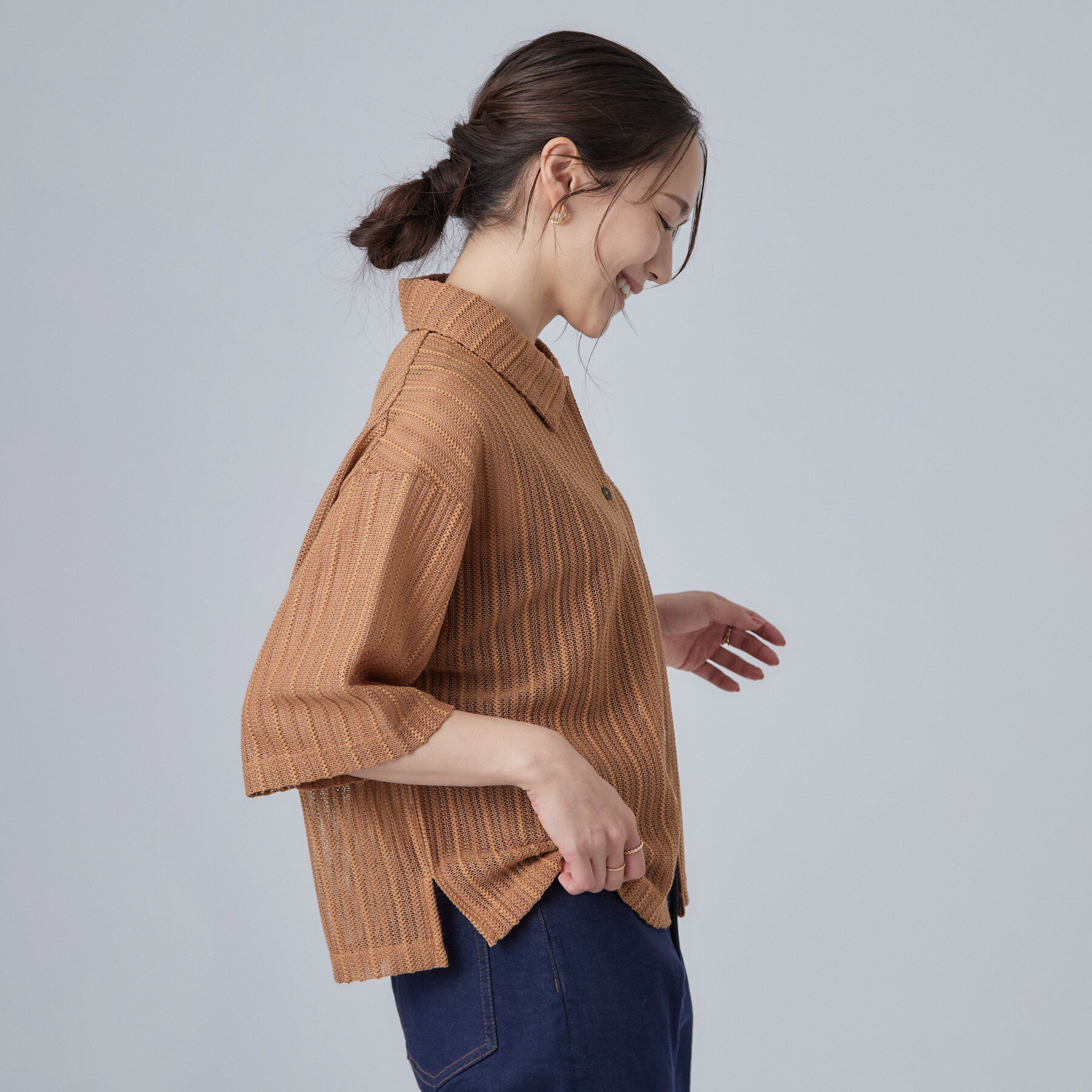 SHOO･LA･RUE「【洗濯機可/S-LL】軽やかで涼しげな 透かしレース風前開きシャツ」|シャツ・ブラウス|