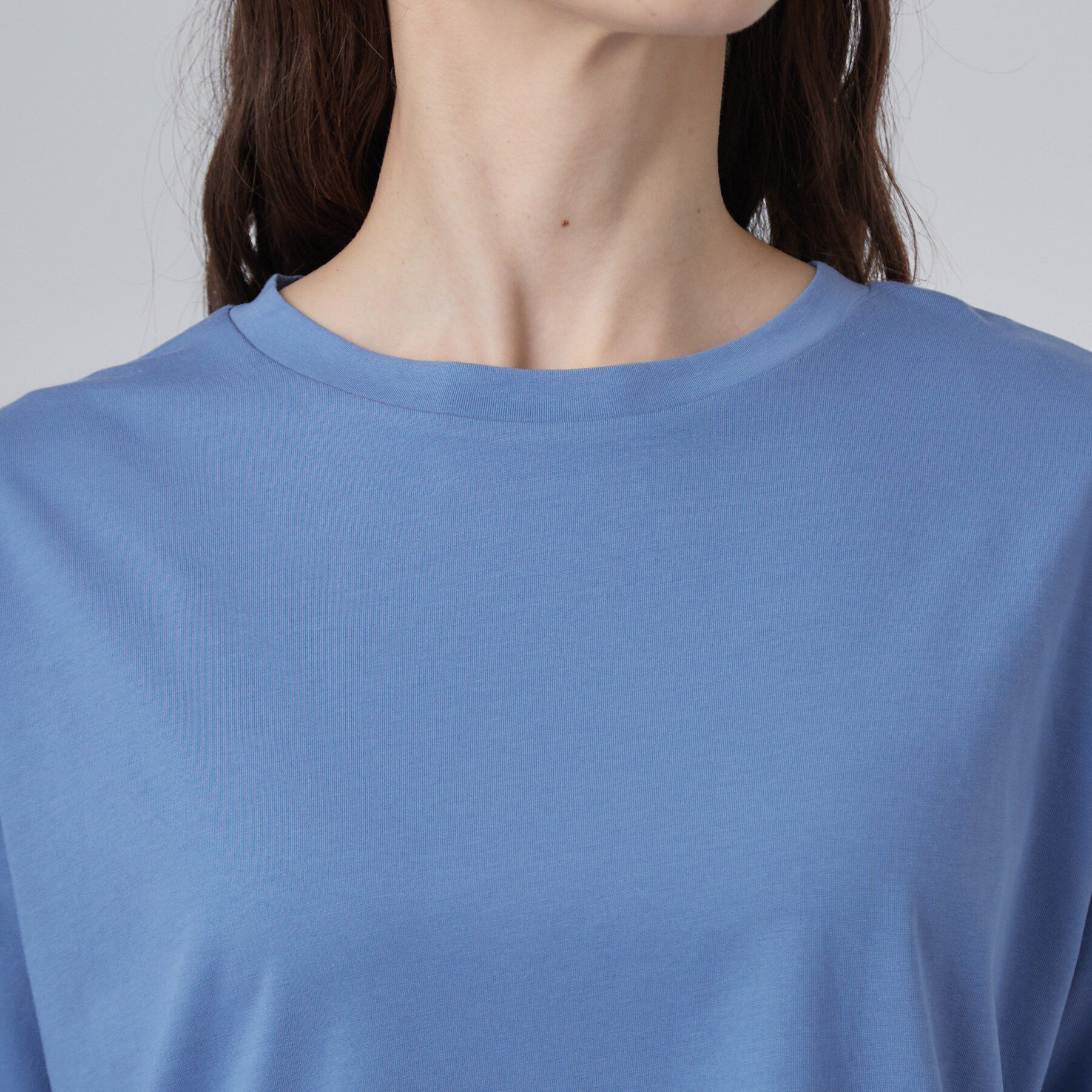 SHOO･LA･RUE「【ひんやり/体型カバー/S-LL】インせず着られる 異素材ドッキングTシャツ」|Tシャツ・カットソー|
