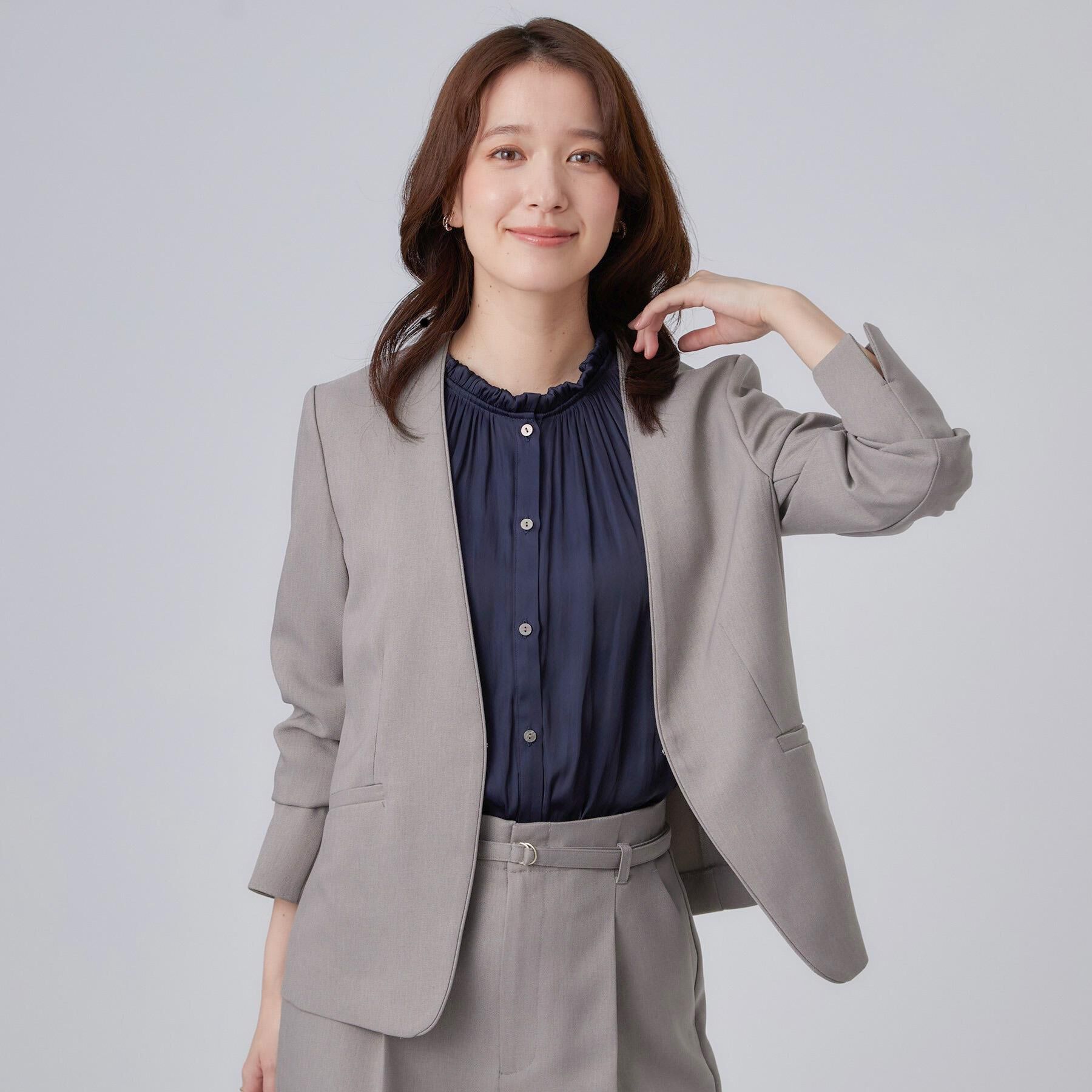 SHOO･LA･RUE「【セットアップ可/通勤/洗濯機可/SS-LL】女性らしく決まる カラーレスジャケット」|ノーカラージャケット|