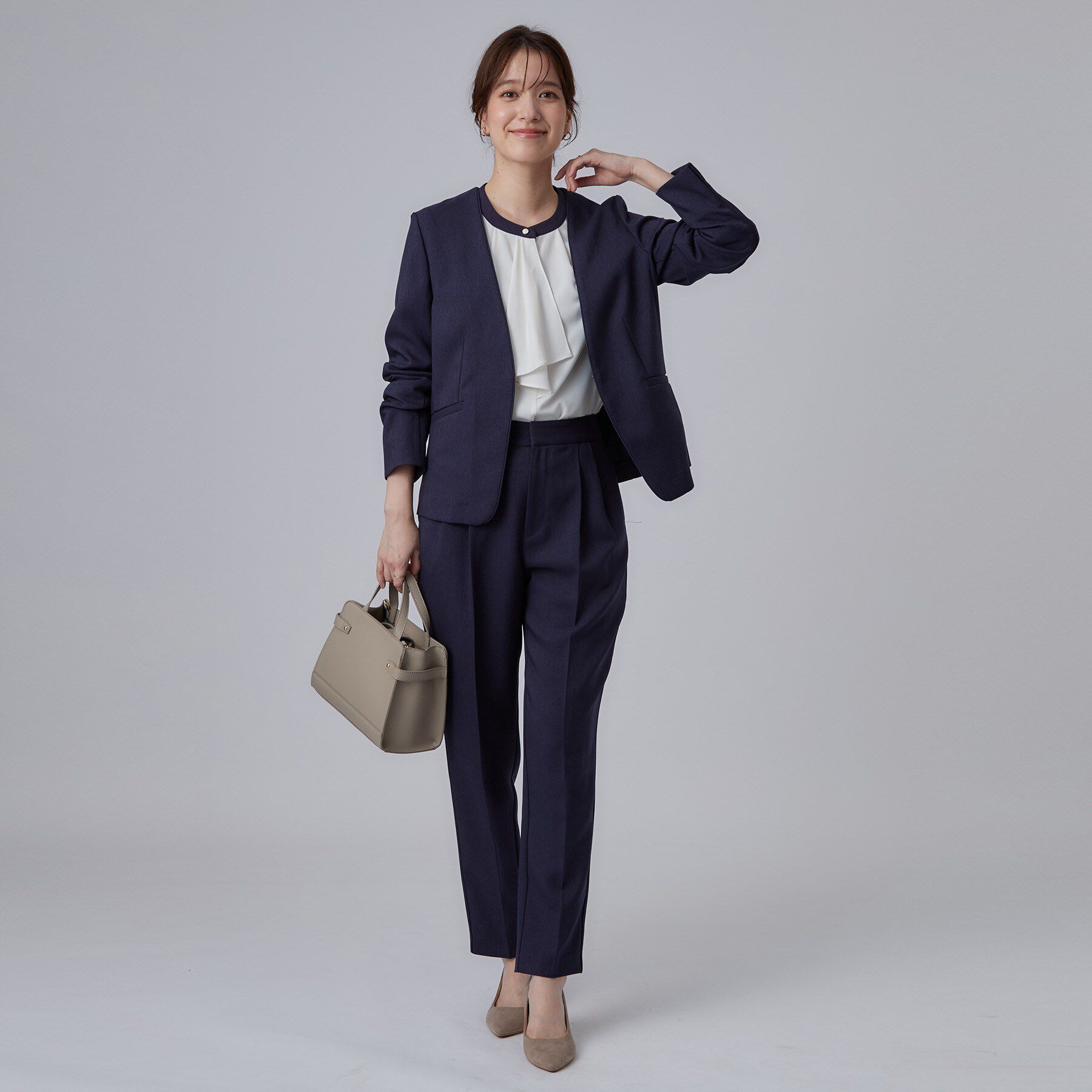 SHOO･LA･RUE「【セットアップ可/通勤/洗濯機可/SS-LL】女性らしく決まる カラーレスジャケット」|ノーカラージャケット|