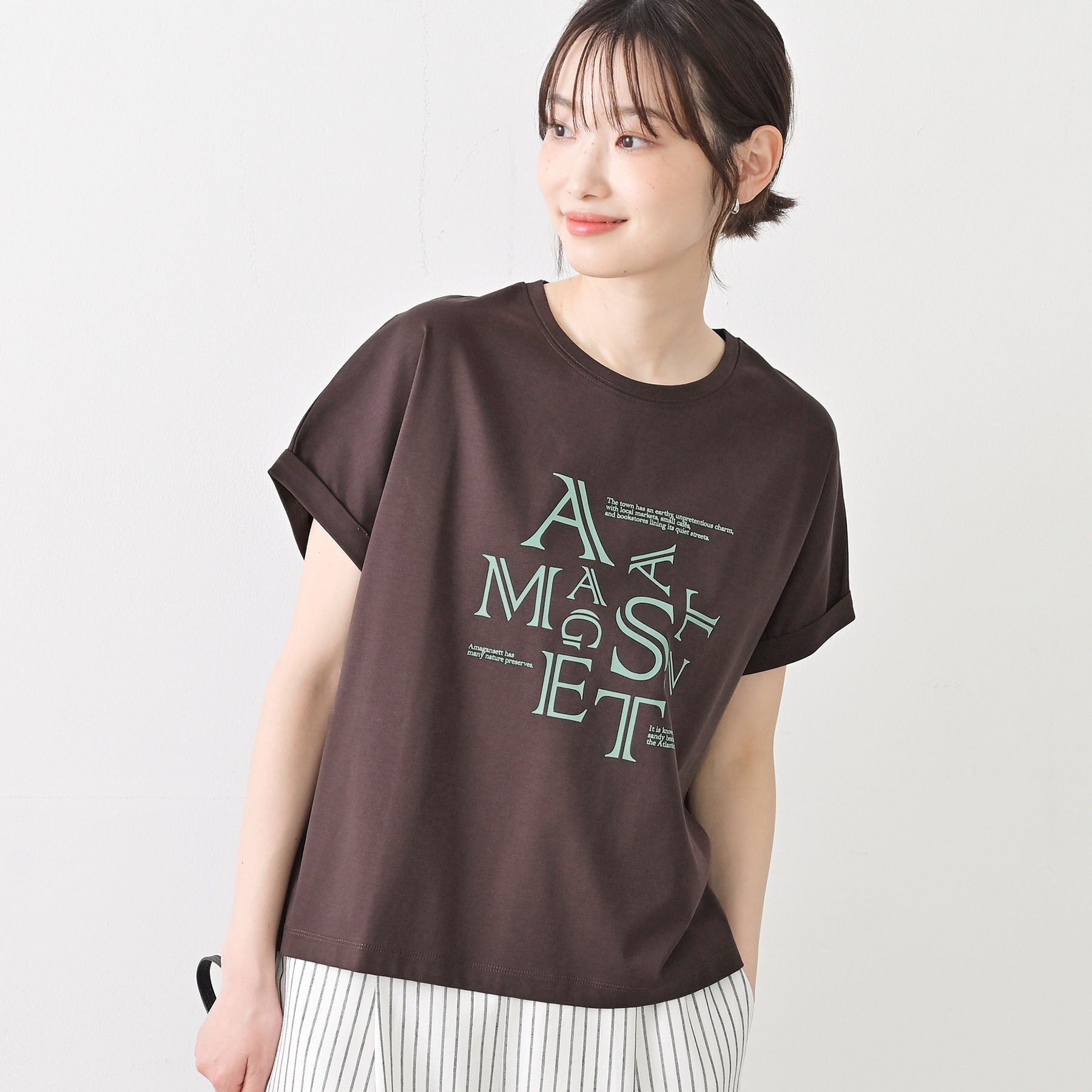 Dessin「【洗える】美光沢カットソーロゴTシャツ」|Tシャツ・カットソー|ブラウン(544)