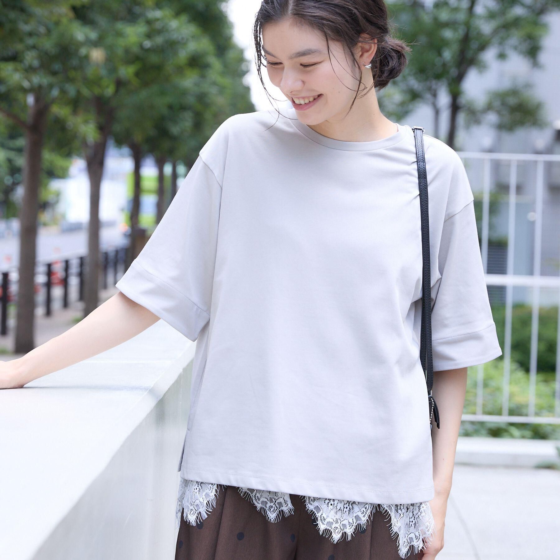 Dessin「【汗シミ防止/UVカット】配色スリーブ 五分袖プルオーバー」|Tシャツ・カットソー|