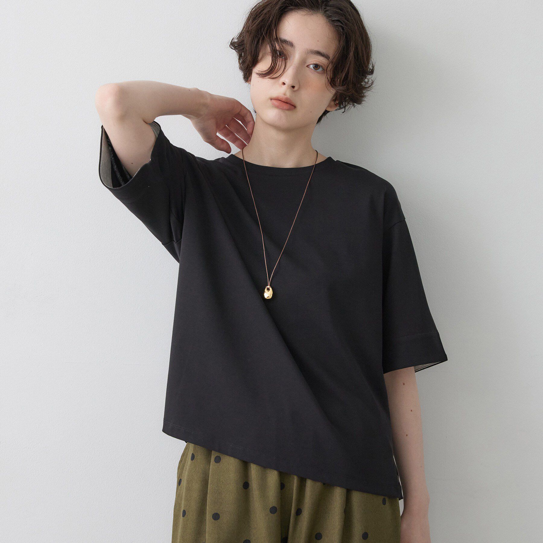 Dessin「【汗シミ防止/UVカット】配色スリーブ 五分袖プルオーバー」|Tシャツ・カットソー|