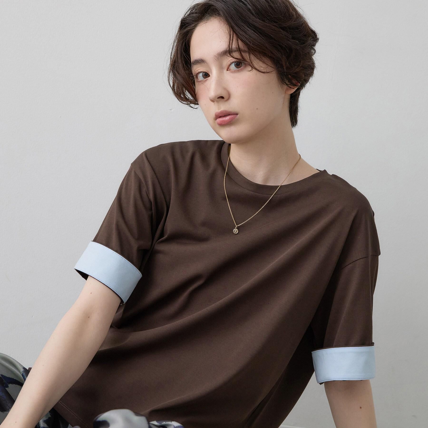Dessin「【汗シミ防止/UVカット】配色スリーブ 五分袖プルオーバー」|Tシャツ・カットソー|