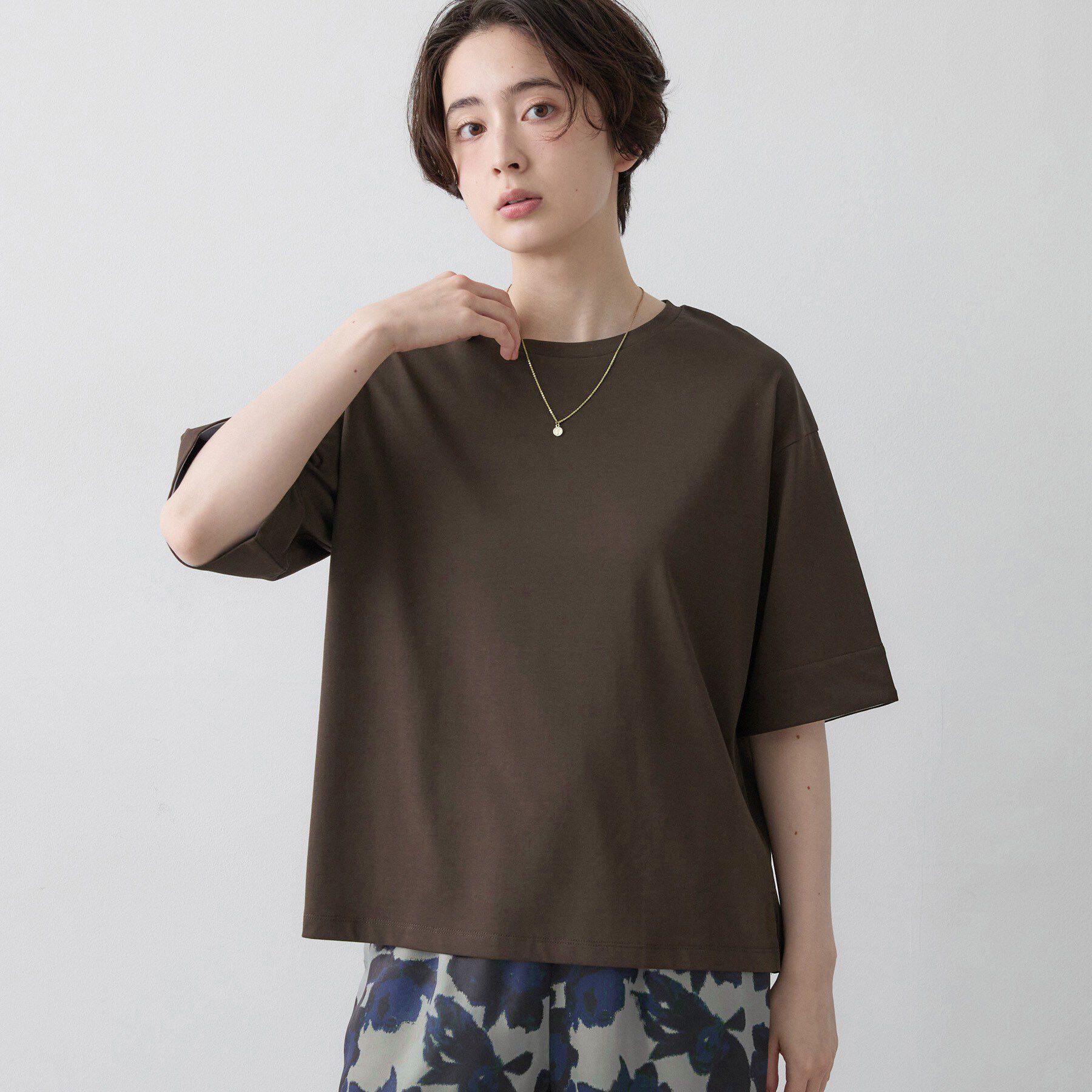 Dessin「【汗シミ防止/UVカット】配色スリーブ 五分袖プルオーバー」|Tシャツ・カットソー|