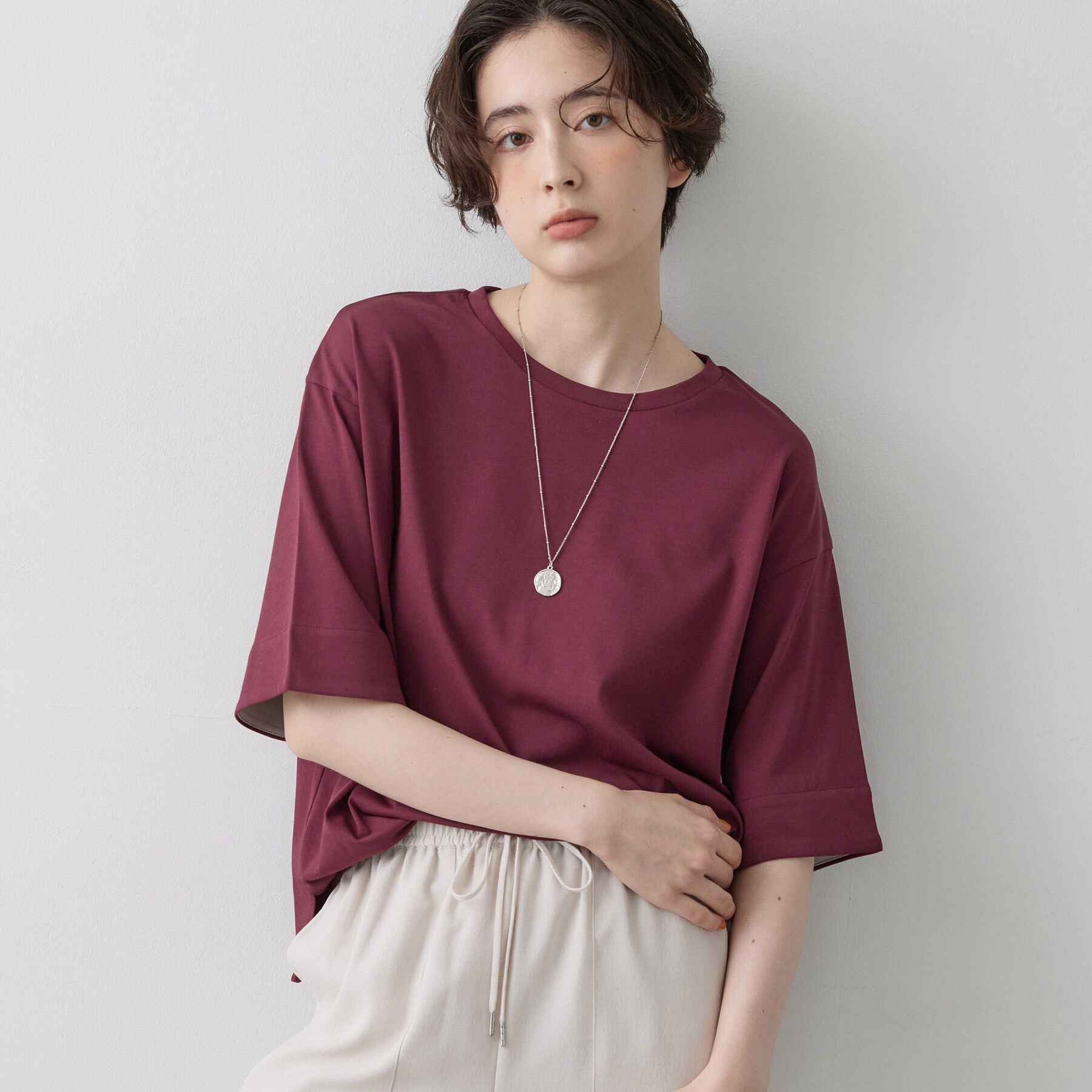 Dessin「【汗シミ防止/UVカット】配色スリーブ 五分袖プルオーバー」|Tシャツ・カットソー|