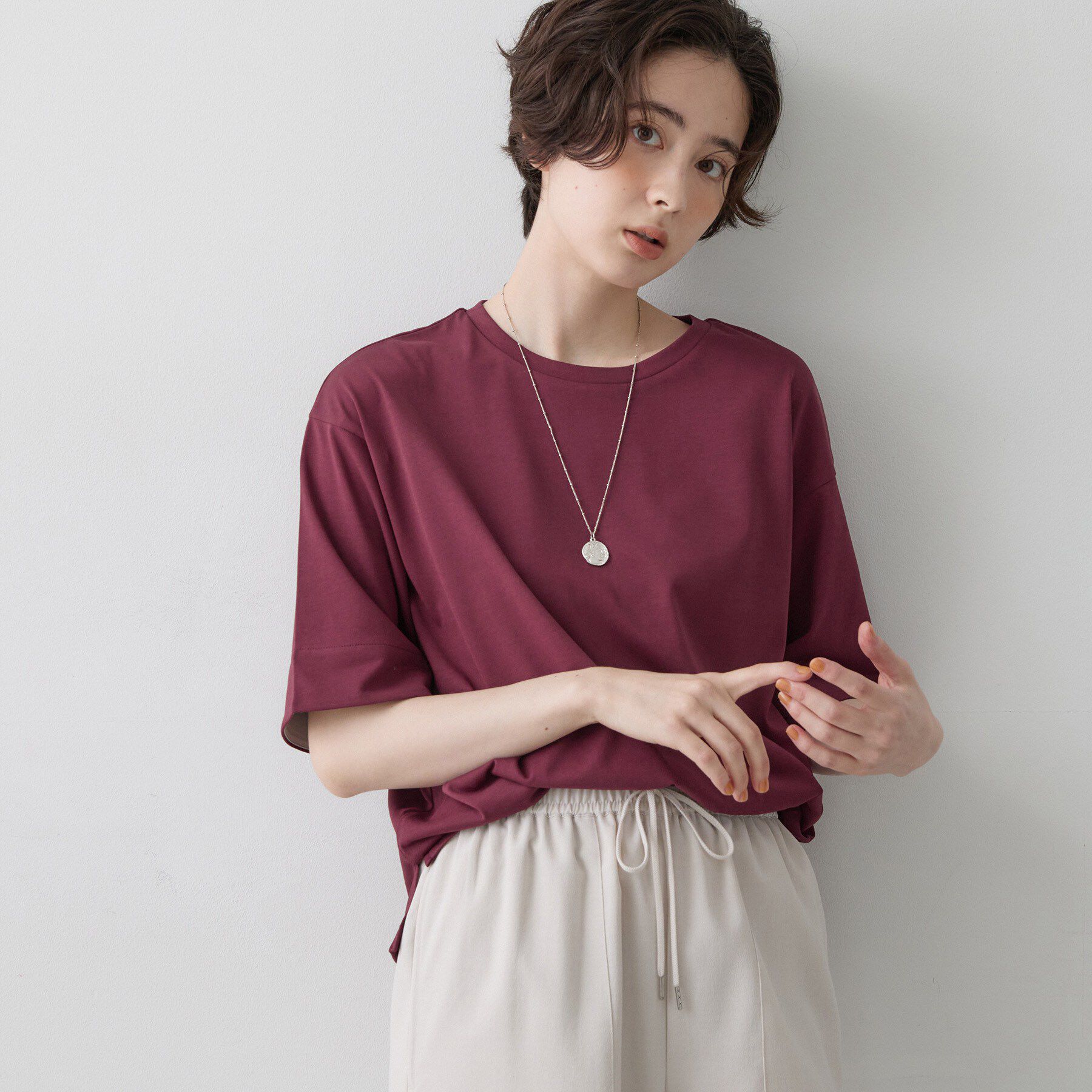 Dessin「【汗シミ防止/UVカット】配色スリーブ 五分袖プルオーバー」|Tシャツ・カットソー|