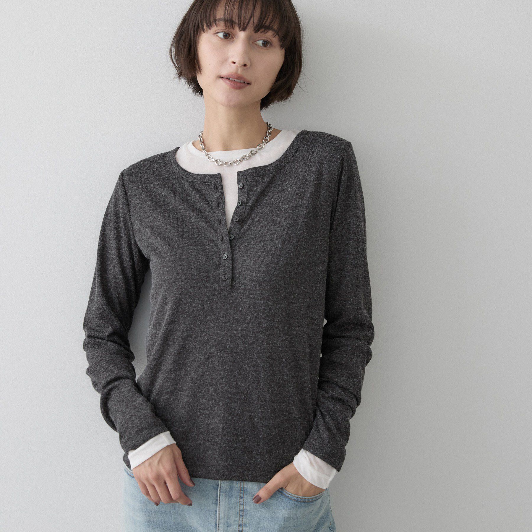 Dessin「シアーテレコヘンリーネックプルオーバー」|Tシャツ・カットソー|チャコールグレー(0