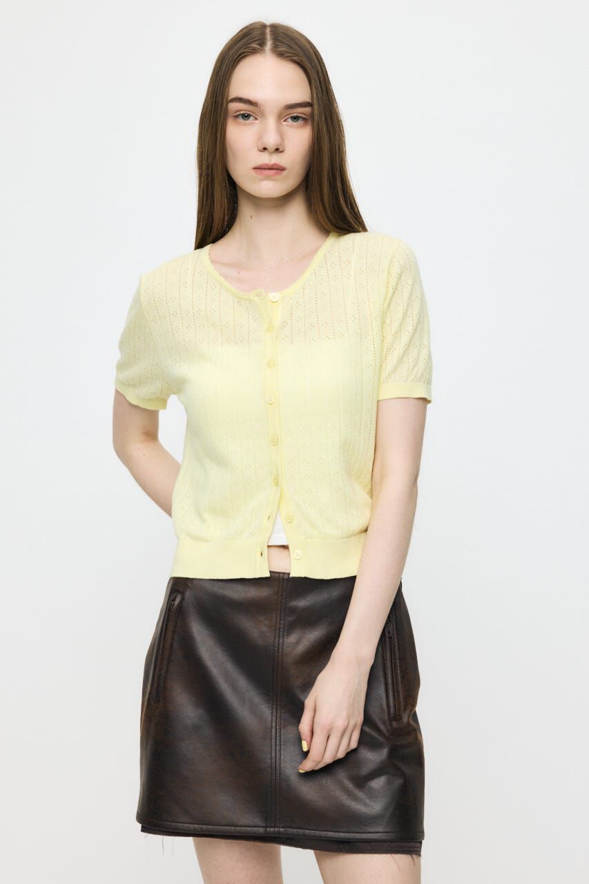 MOUSSY「EYELET KNIT カーディガン」|ニット・セーター|YEL