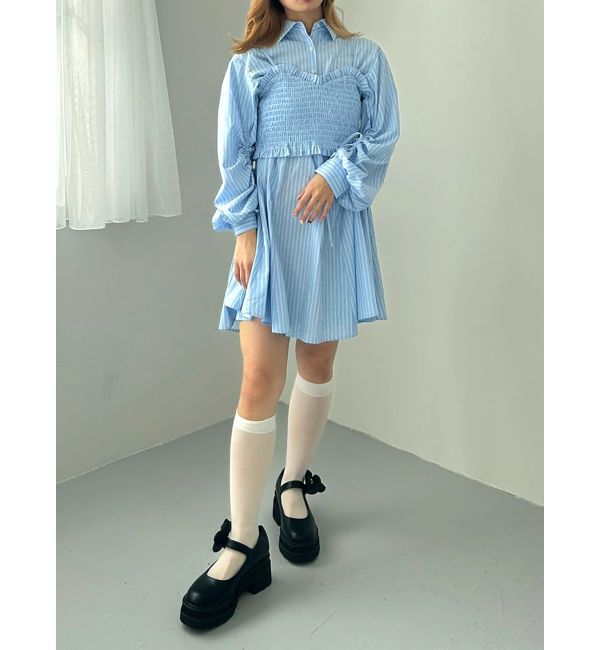 CALNAMUR「シャツ&times;シャーリングミニワンピースセット」|ワンピース|