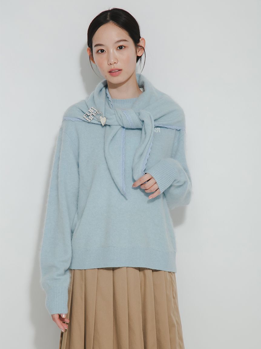FURFUR「ウールミンクロゴ刺繍クルーネックニット」|ニット・セーター|