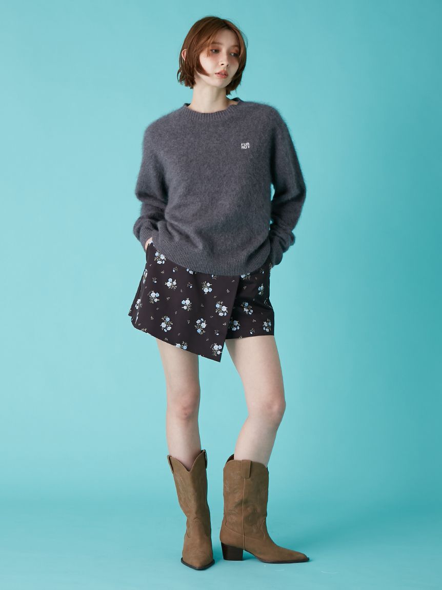 FURFUR「ウールミンクロゴ刺繍クルーネックニット」|ニット・セーター|