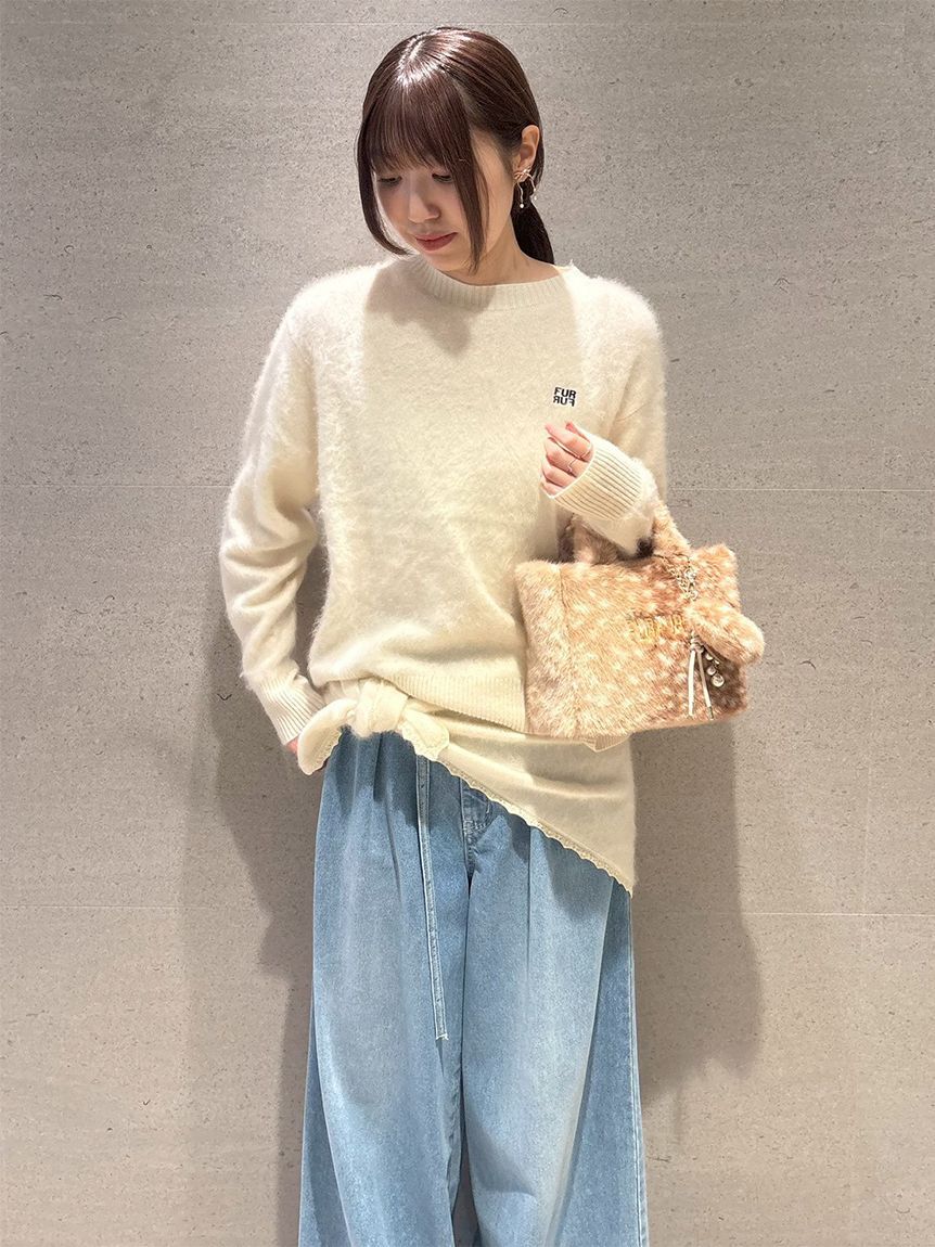 FURFUR「ウールミンクロゴ刺繍クルーネックニット」|ニット・セーター|