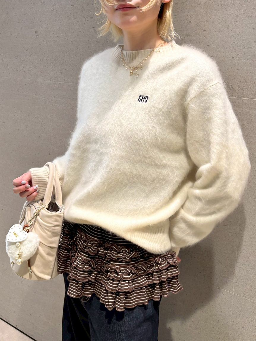 FURFUR「ウールミンクロゴ刺繍クルーネックニット」|ニット・セーター|