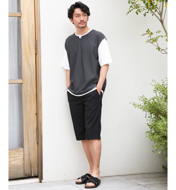 ikka「【接触冷感／吸水速乾】ヘリンボンキーネックフェイクベストTシャツ【親子おそろい】」|Tシャツ・カットソー|
