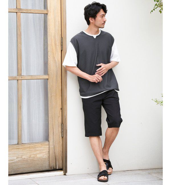 ikka「【接触冷感／吸水速乾】ヘリンボンキーネックフェイクベストTシャツ【親子おそろい】」|Tシャツ・カットソー|