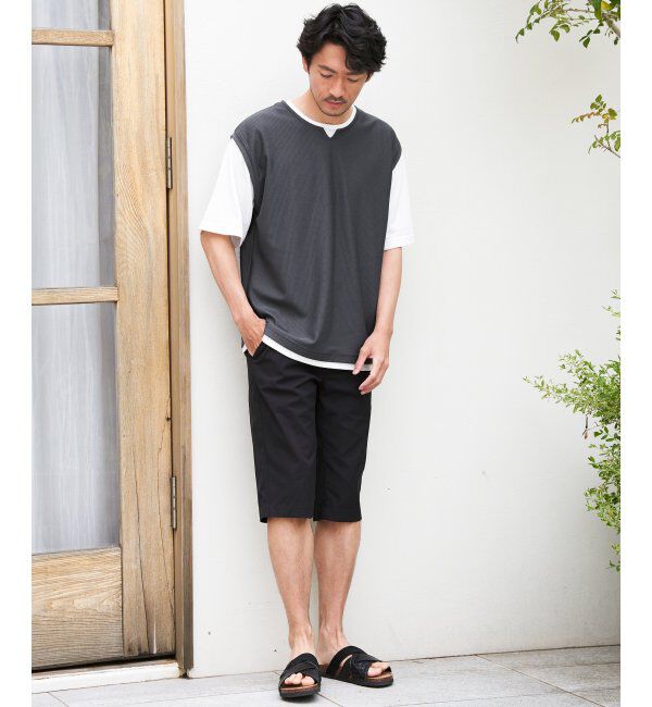 ikka「【接触冷感／吸水速乾】ヘリンボンキーネックフェイクベストTシャツ【親子おそろい】」|Tシャツ・カットソー|