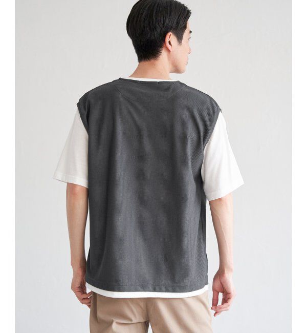 ikka「【接触冷感／吸水速乾】ヘリンボンキーネックフェイクベストTシャツ【親子おそろい】」|Tシャツ・カットソー|
