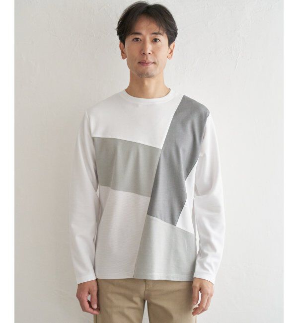 ikka「ブロックスポンチ切り替えロンT」|Tシャツ・カットソー|