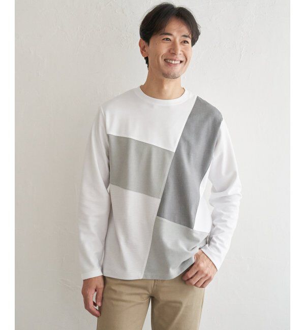 ikka「ブロックスポンチ切り替えロンT」|Tシャツ・カットソー|