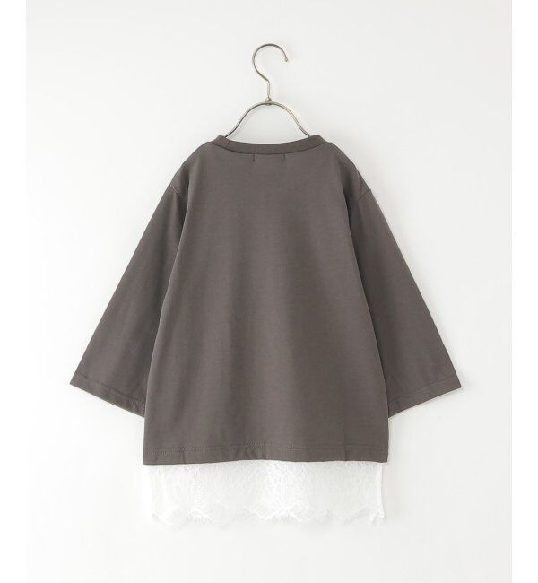 ikka kids「【親子コーデ】ロゴフォト裾レース七分袖Tシャツ（120~160cm）」|Tシャツ・カットソー|